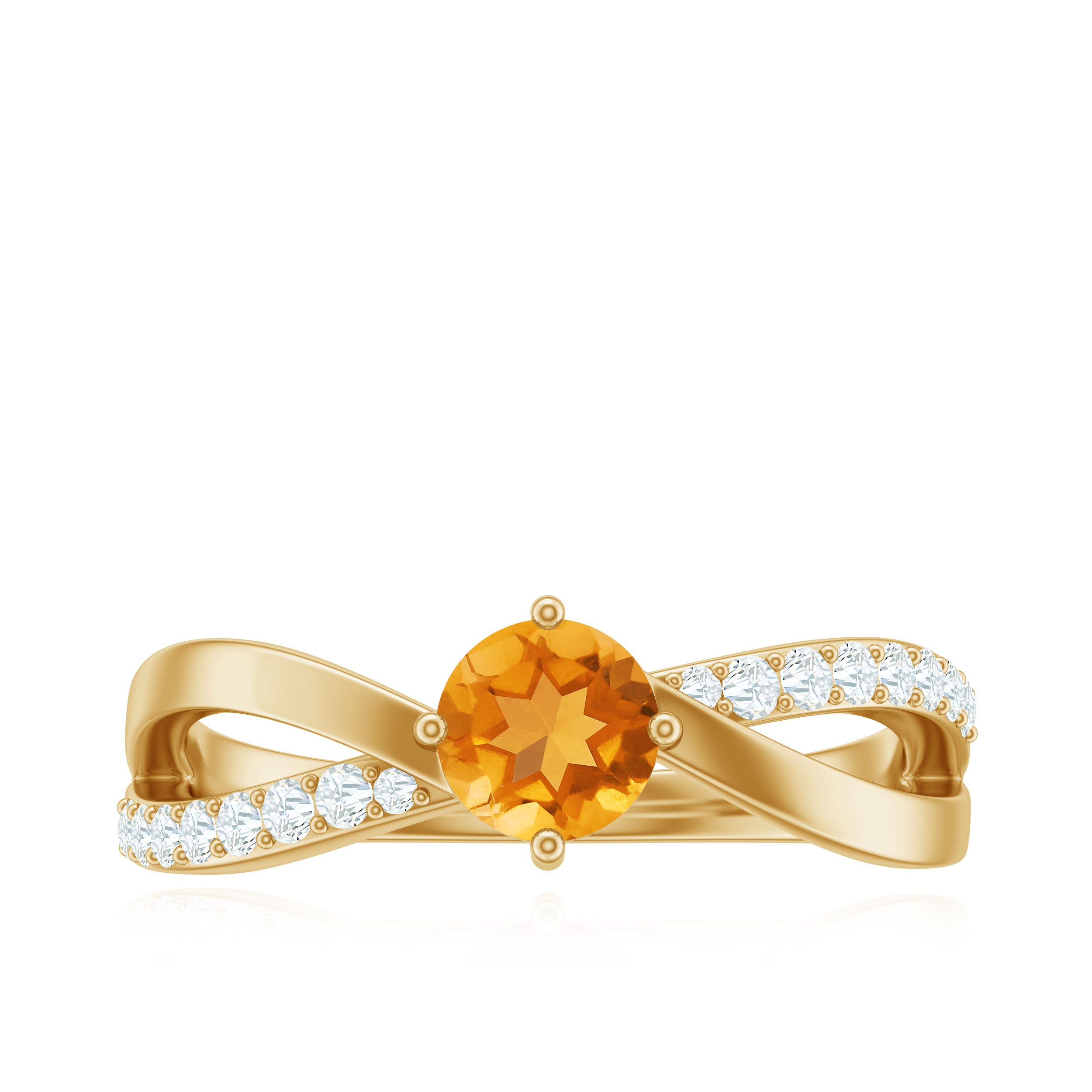 Certified Real Citrine Engagement Ring with Diamond Criss Cross Shank AAA - Rosec Jewels