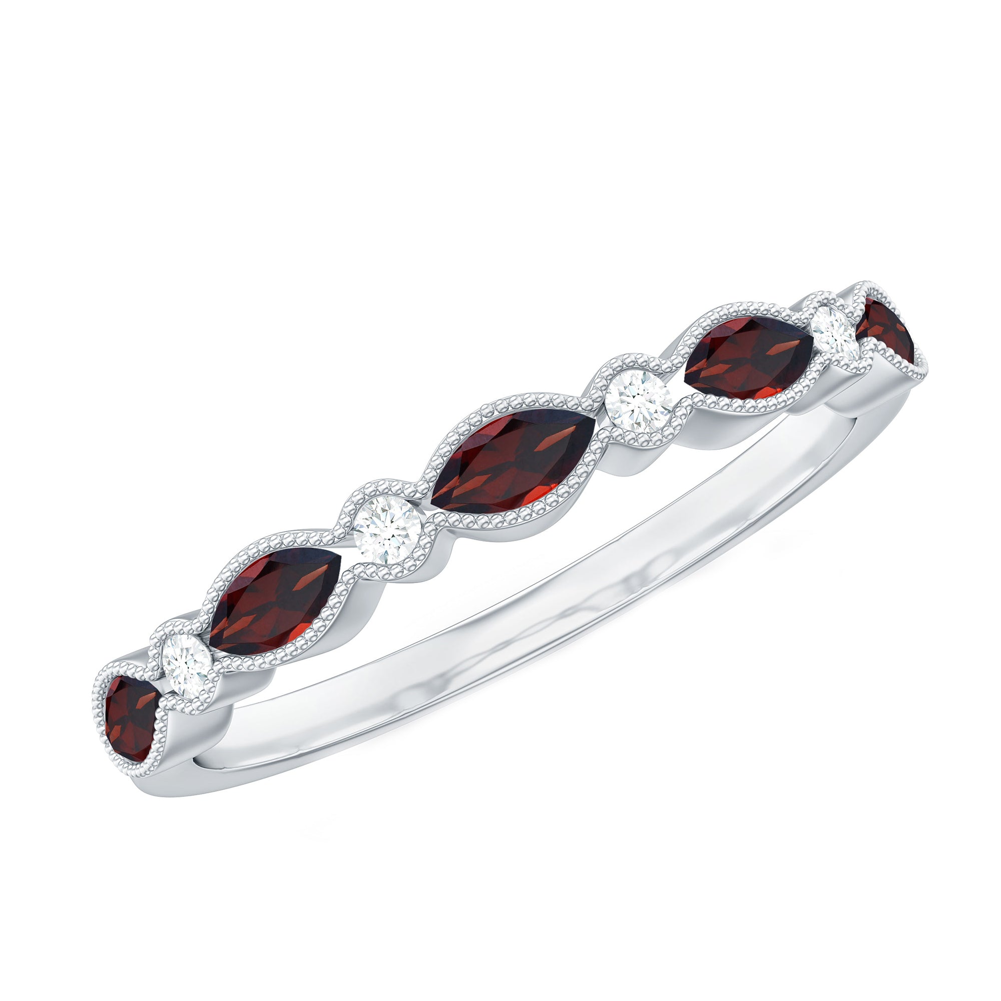 Natural Marquise Garnet Diamond Half Eternity Ring for Anniversary