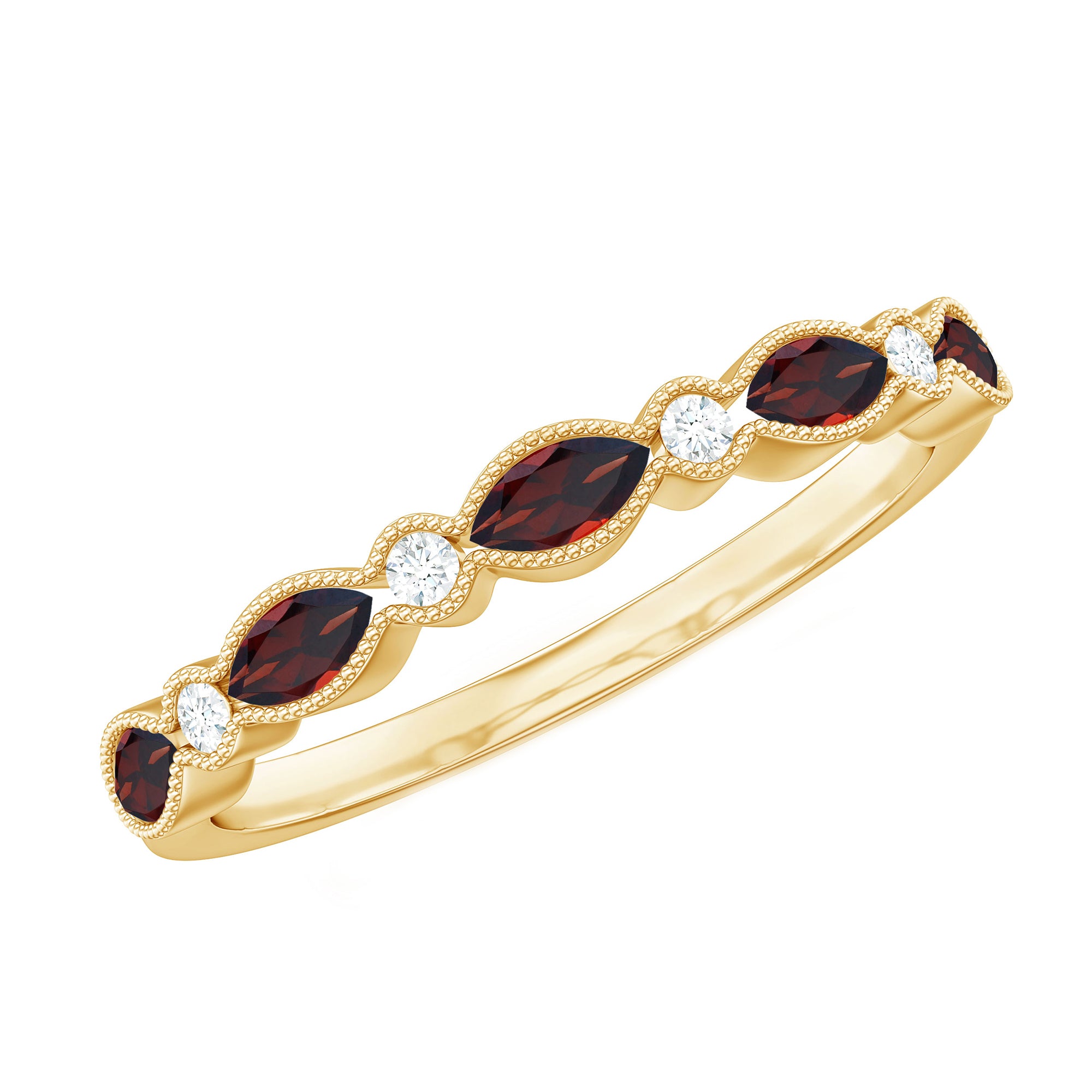 Natural Marquise Garnet Diamond Half Eternity Ring for Anniversary AAA - Rosec Jewels