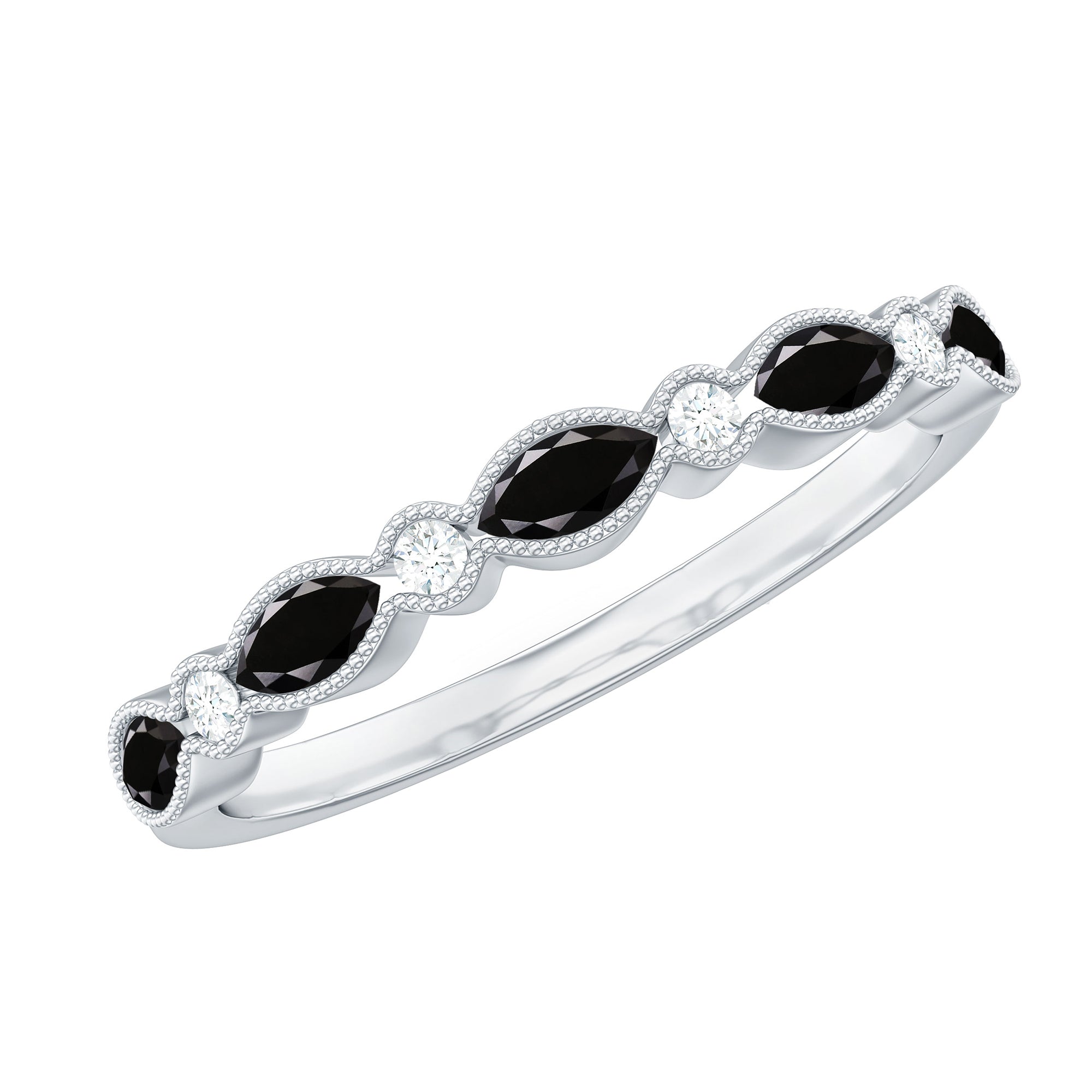 Certified Black Onyx Half Eternity Ring with Moissanite