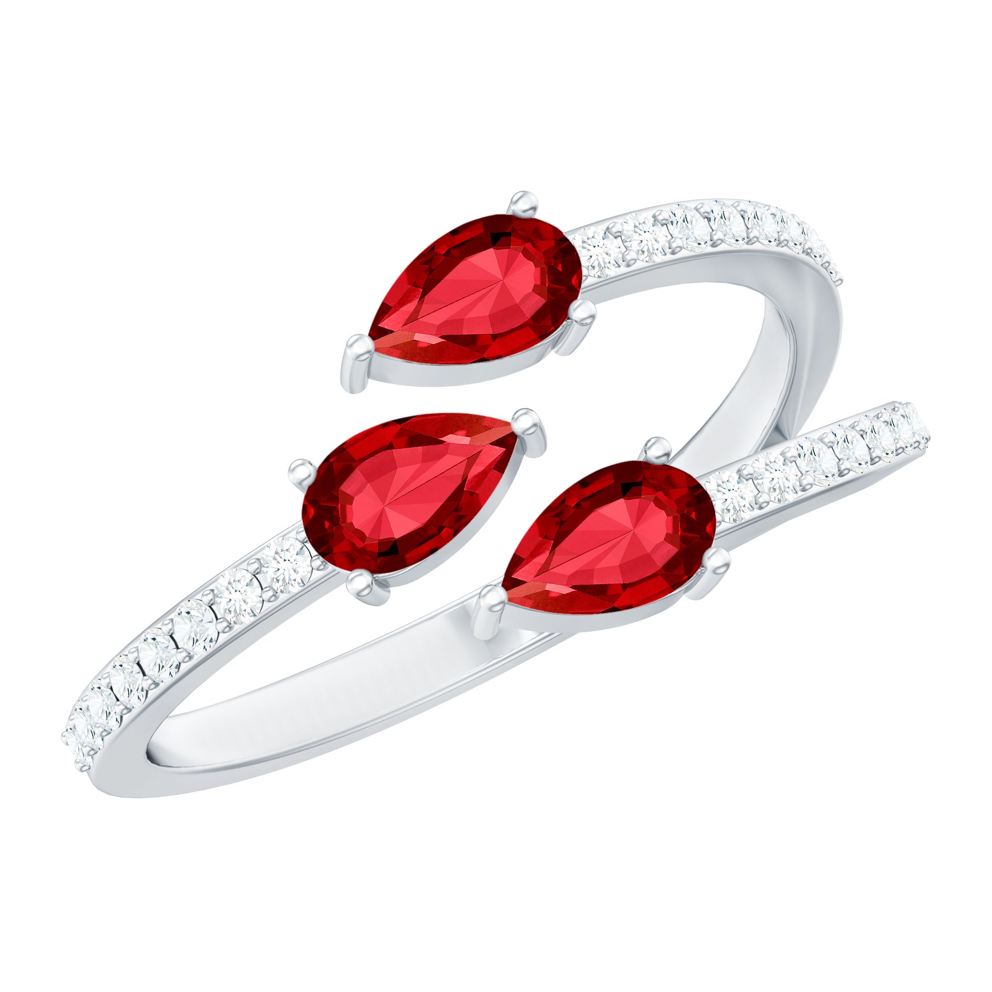 Rosec Jewels-Pear Shaped Lab Grown Ruby 3 Stone Anniversary Ring