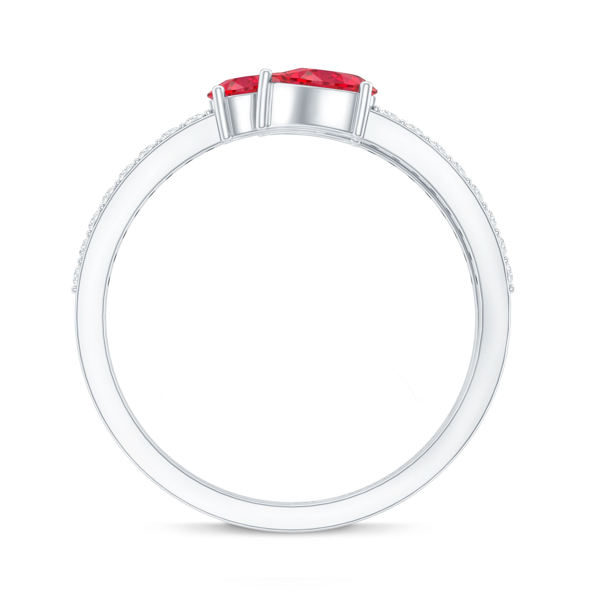 Pear Shaped Lab Grown Ruby 3 Stone Anniversary Ring AAAA - Rosec Jewels