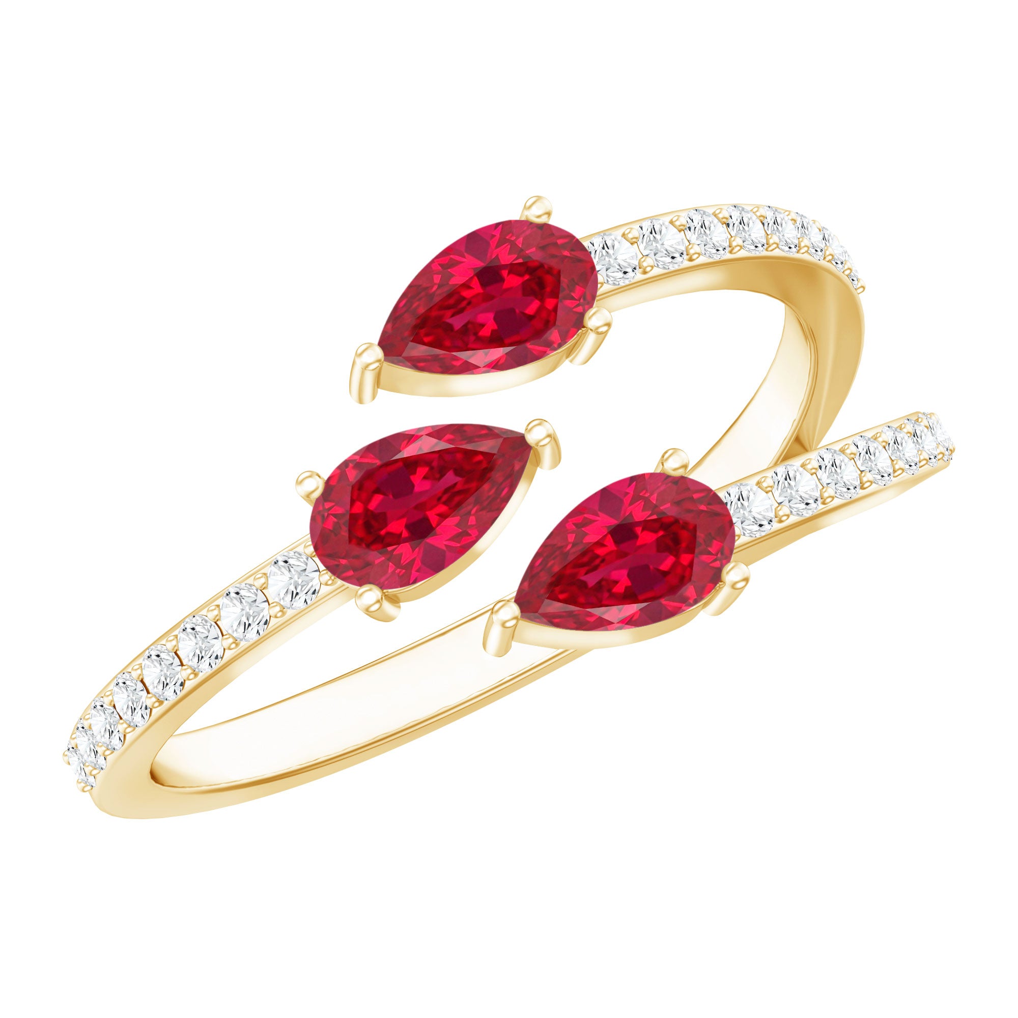 Pear Shaped Lab Grown Ruby 3 Stone Anniversary Ring AAAA - Rosec Jewels