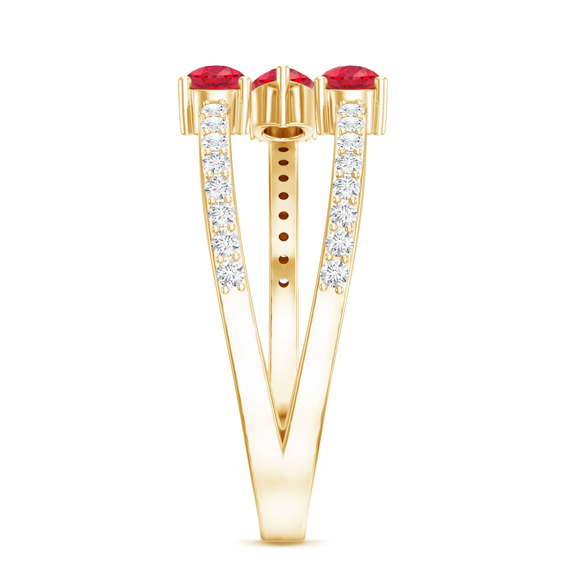 Pear Shaped Lab Grown Ruby 3 Stone Anniversary Ring AAAA - Rosec Jewels