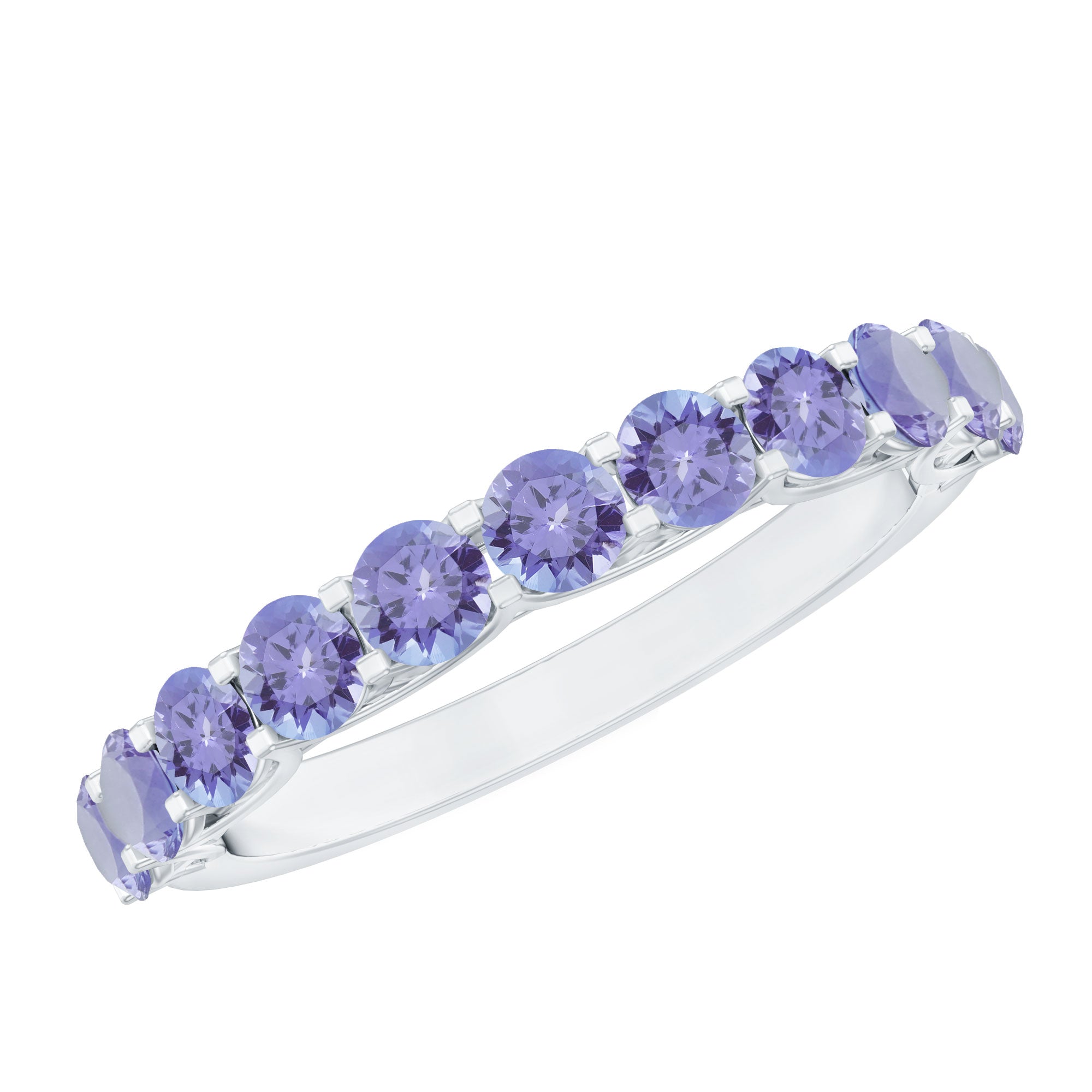 Trellis Set Round Tanzanite Half Eternity Band Ring