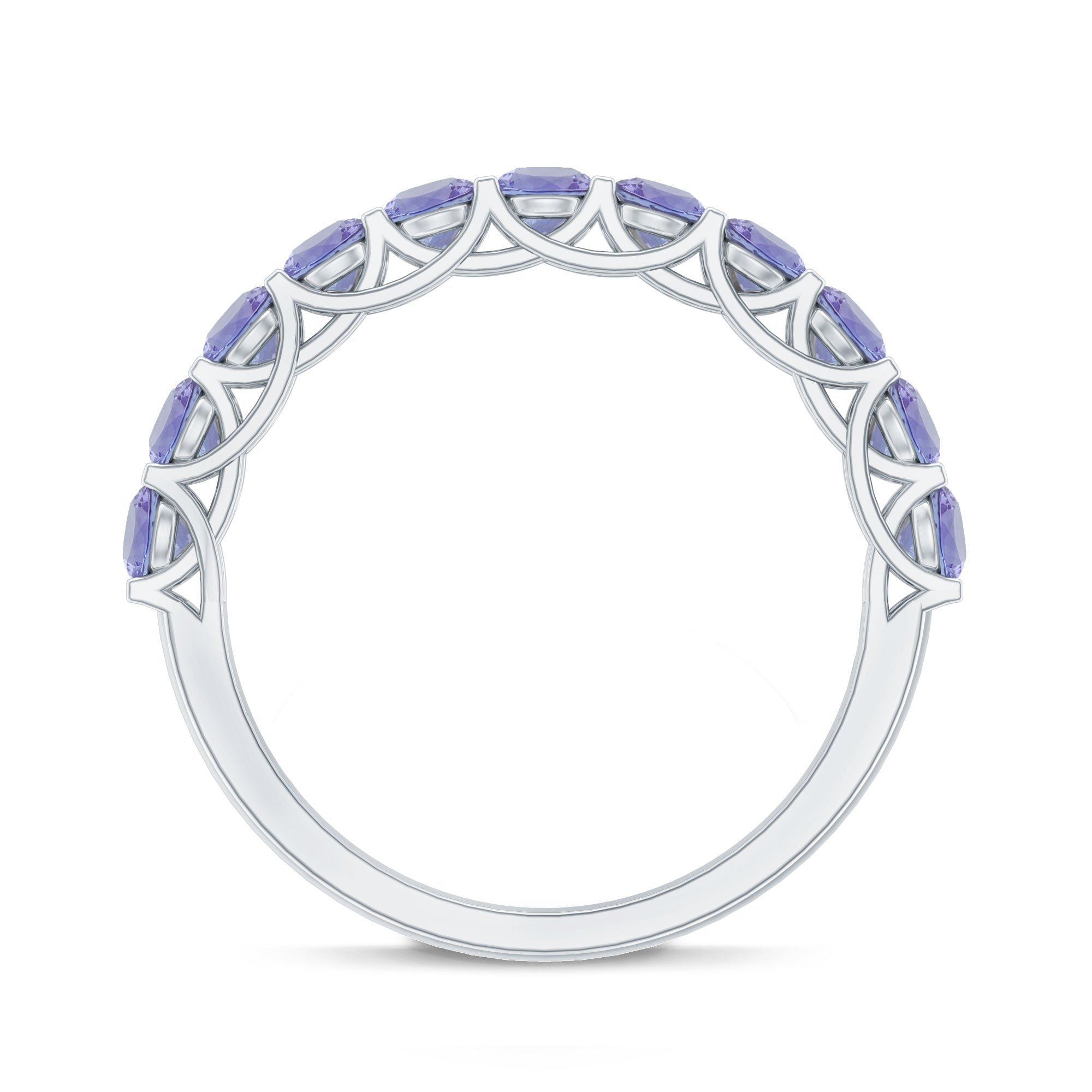 Trellis Set Round Tanzanite Half Eternity Band Ring AAA - Rosec Jewels