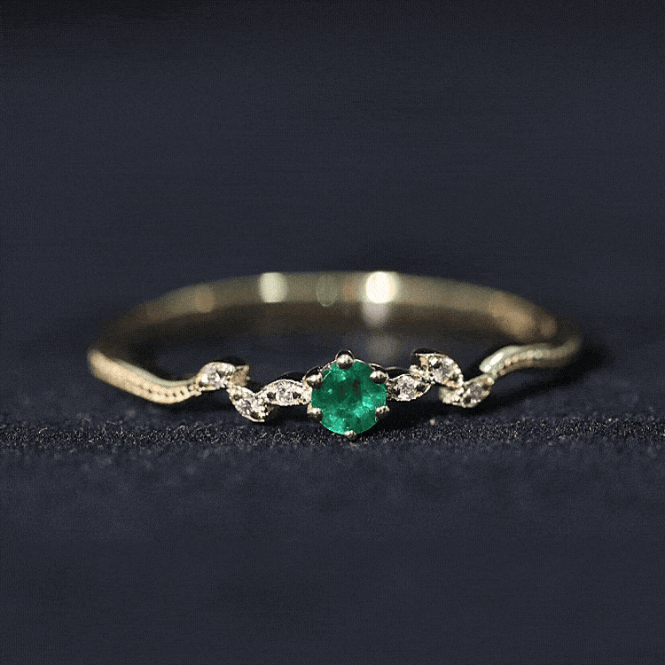Natural Emerald and Diamond Leaf Promise Ring AAA - Rosec Jewels