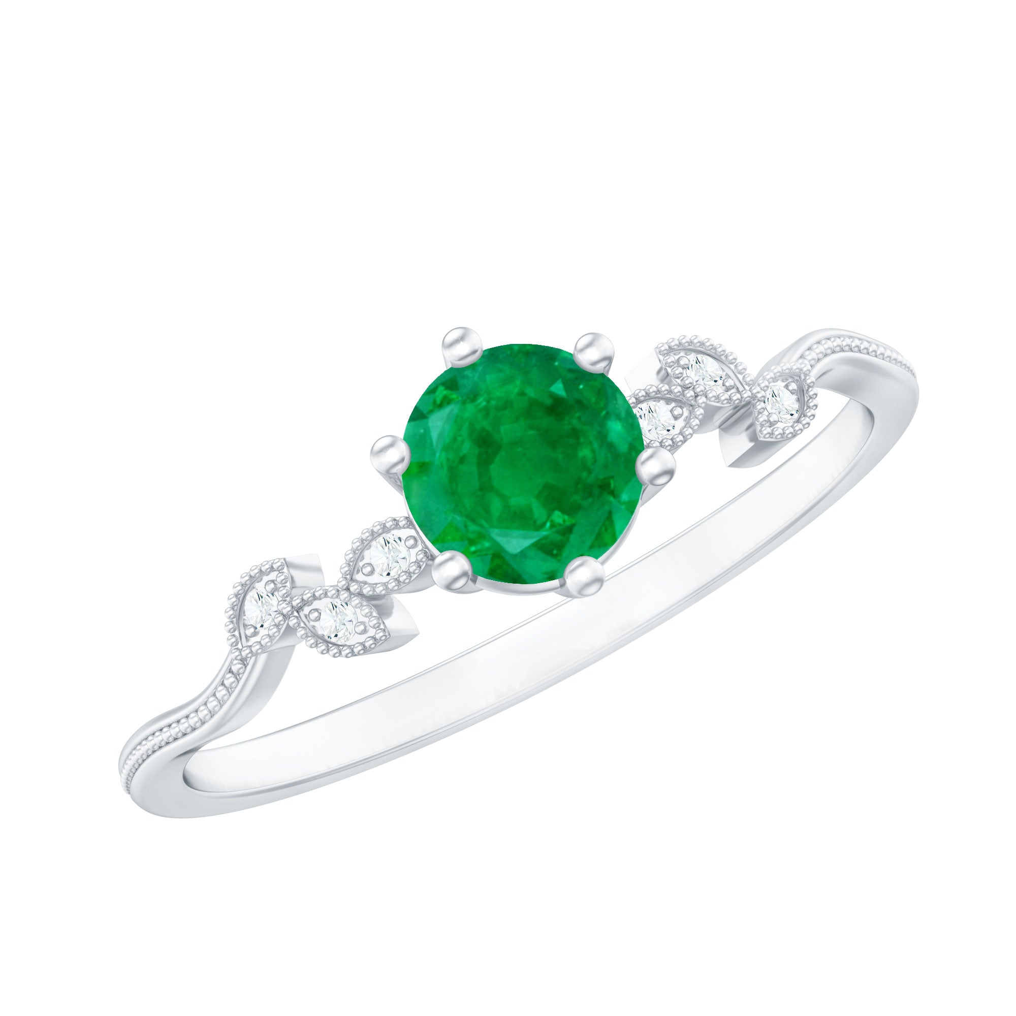 Natural Emerald and Diamond Leaf Promise Ring AAA - Rosec Jewels