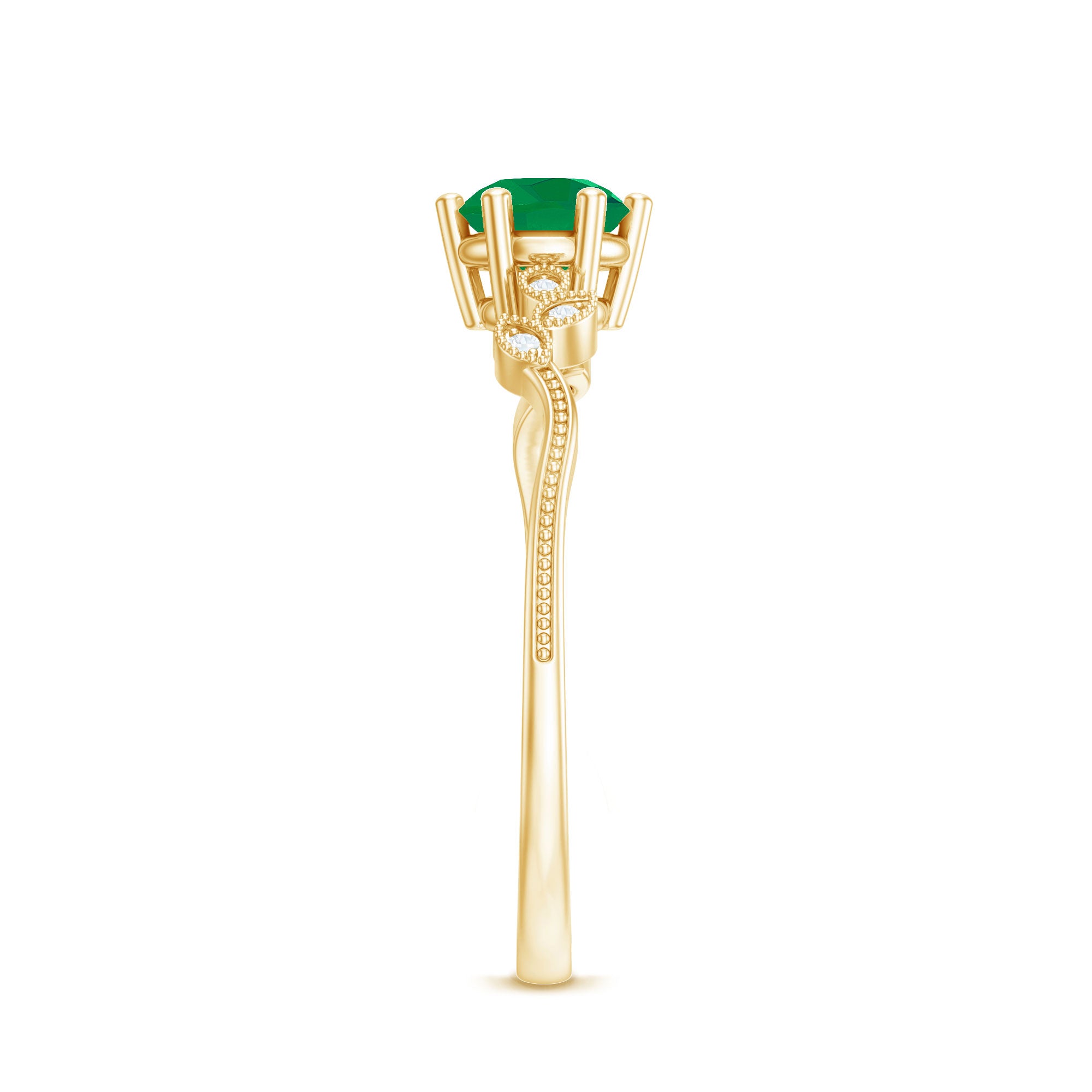 Natural Emerald and Diamond Leaf Promise Ring AAA - Rosec Jewels