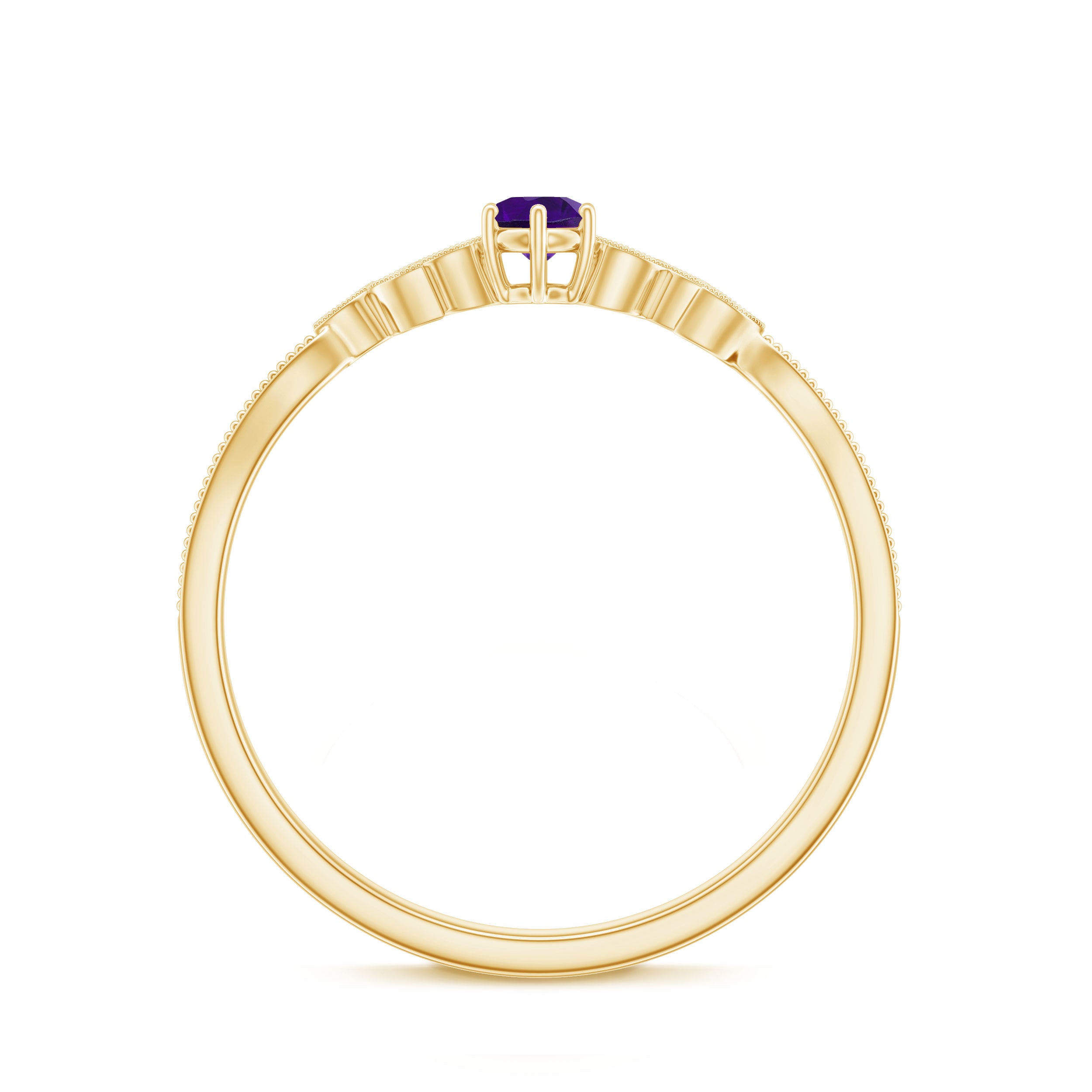 Amethyst and Diamond Leaf Promise Ring with Beaded Detailing AAA - Rosec Jewels