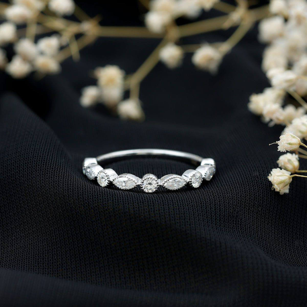 Certified Bezel Set Moissanite Eternity Band Ring D-VS1 - Rosec Jewels