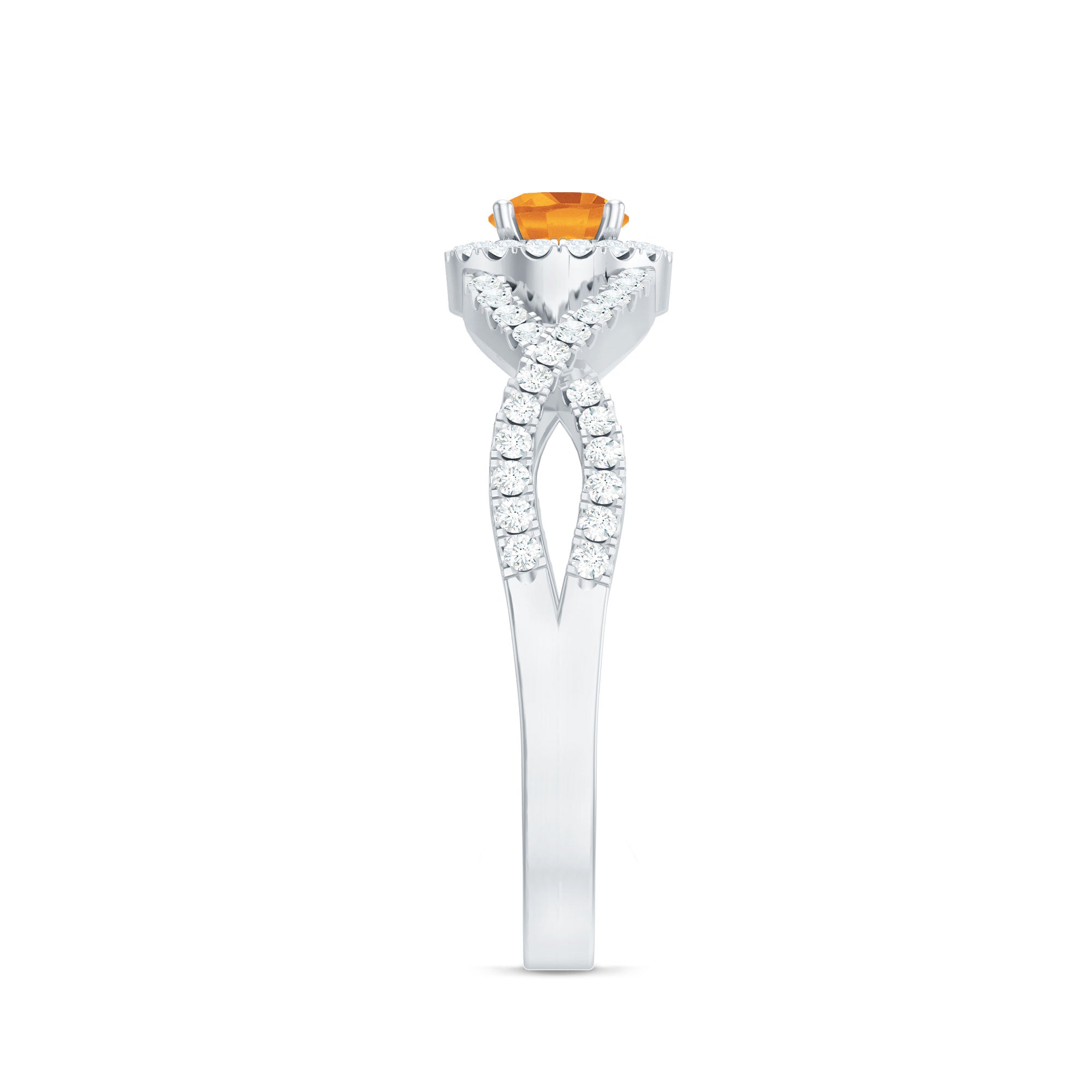 Natural Citrine Diamond Engagement Ring with Criss Cross Shank AAA - Rosec Jewels