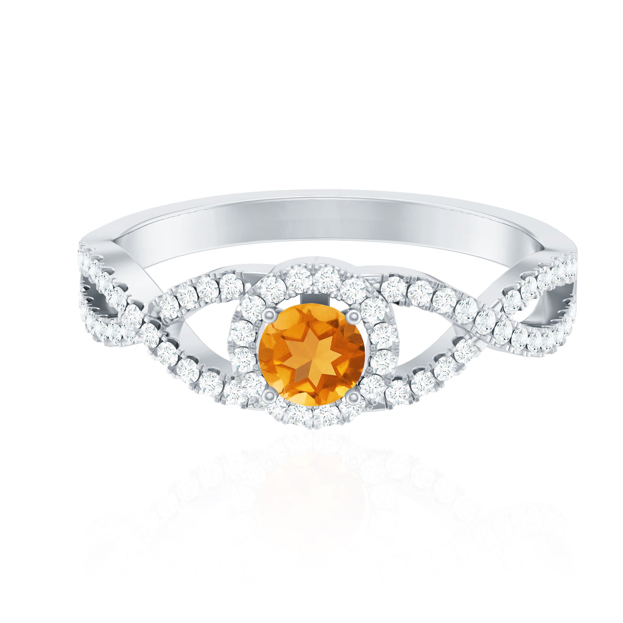Natural Citrine Diamond Engagement Ring with Criss Cross Shank AAA - Rosec Jewels