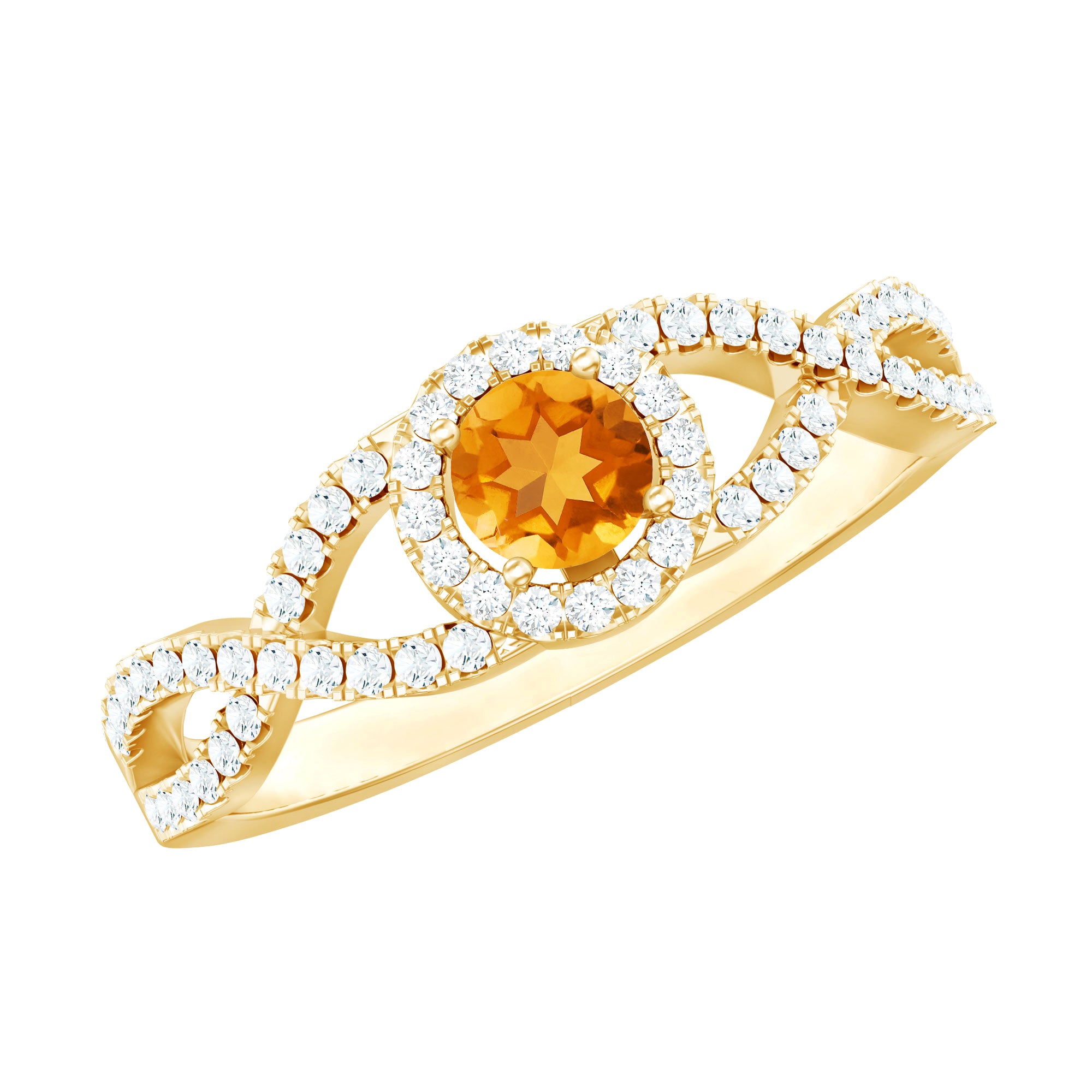 Natural Citrine Diamond Engagement Ring with Criss Cross Shank AAA - Rosec Jewels