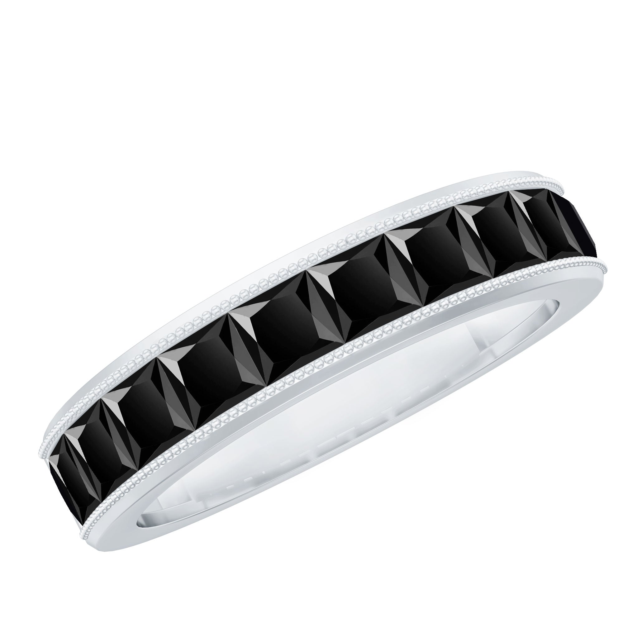 Princess Cut Black Spinel Half Eternity Band Ring