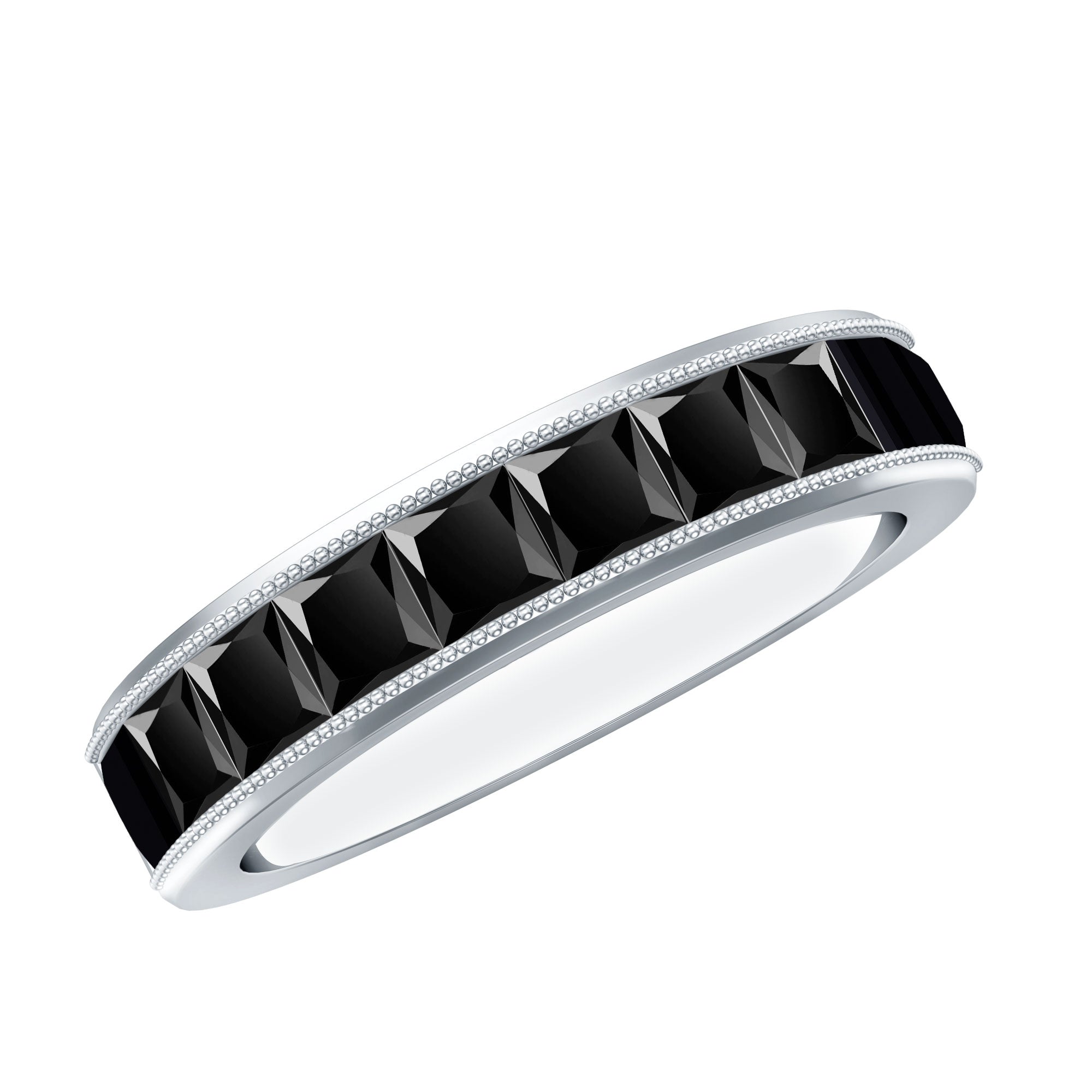 Princess Cut Black Spinel Half Eternity Band Ring AAA - Rosec Jewels