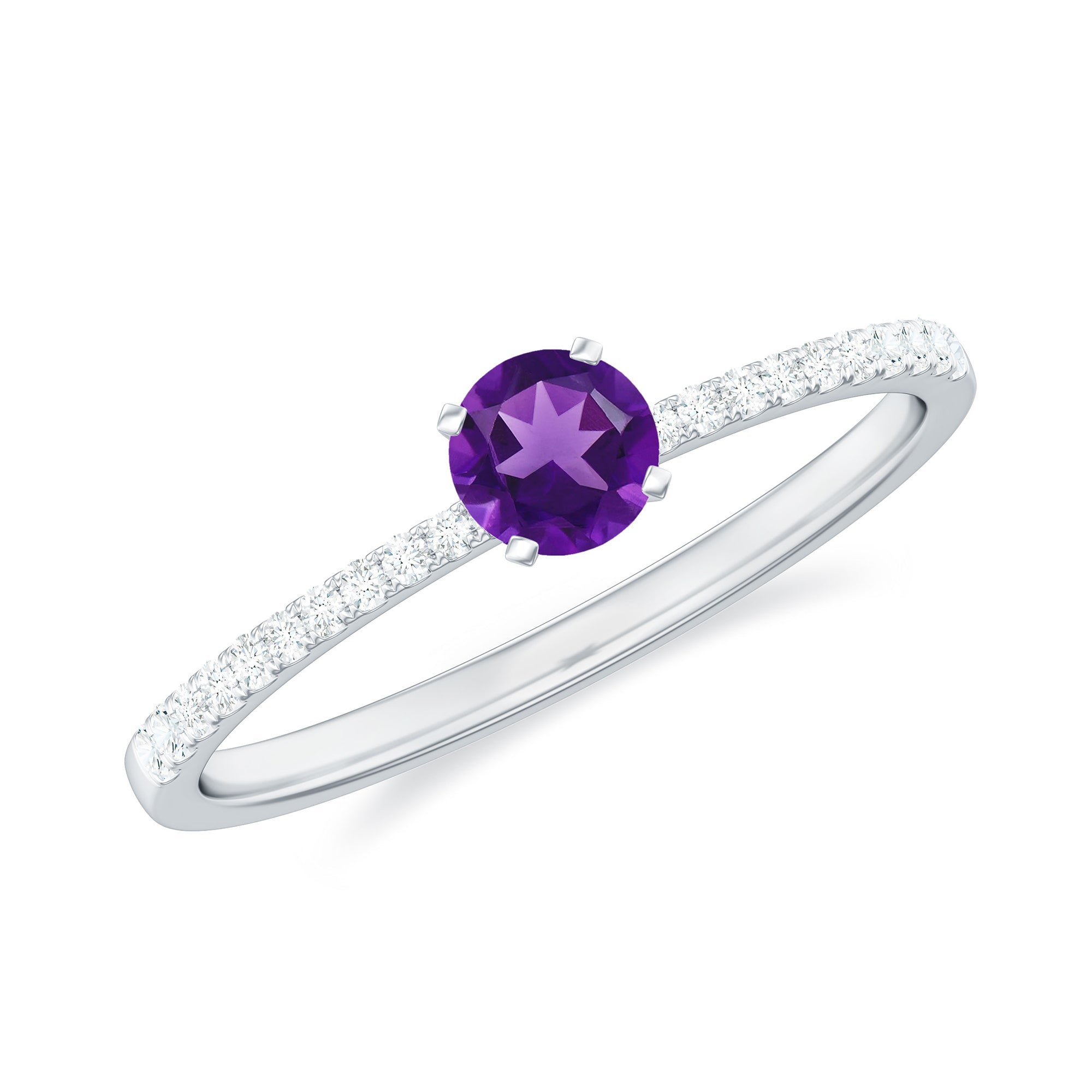 Round Amethyst Solitaire Engagement Ring with Diamond