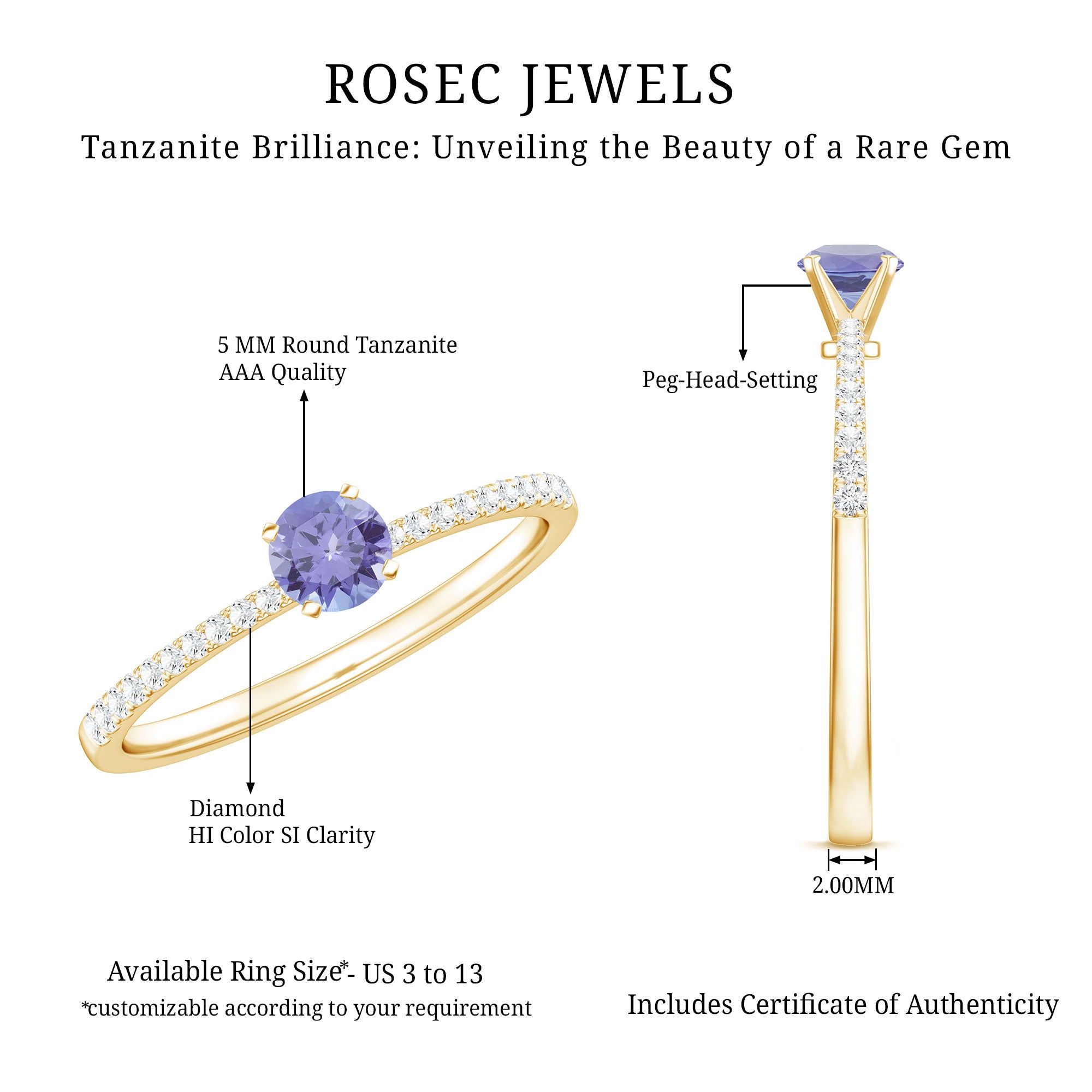 Minimal Tanzanite Diamond Promise Ring for Engagement AAA - Rosec Jewels