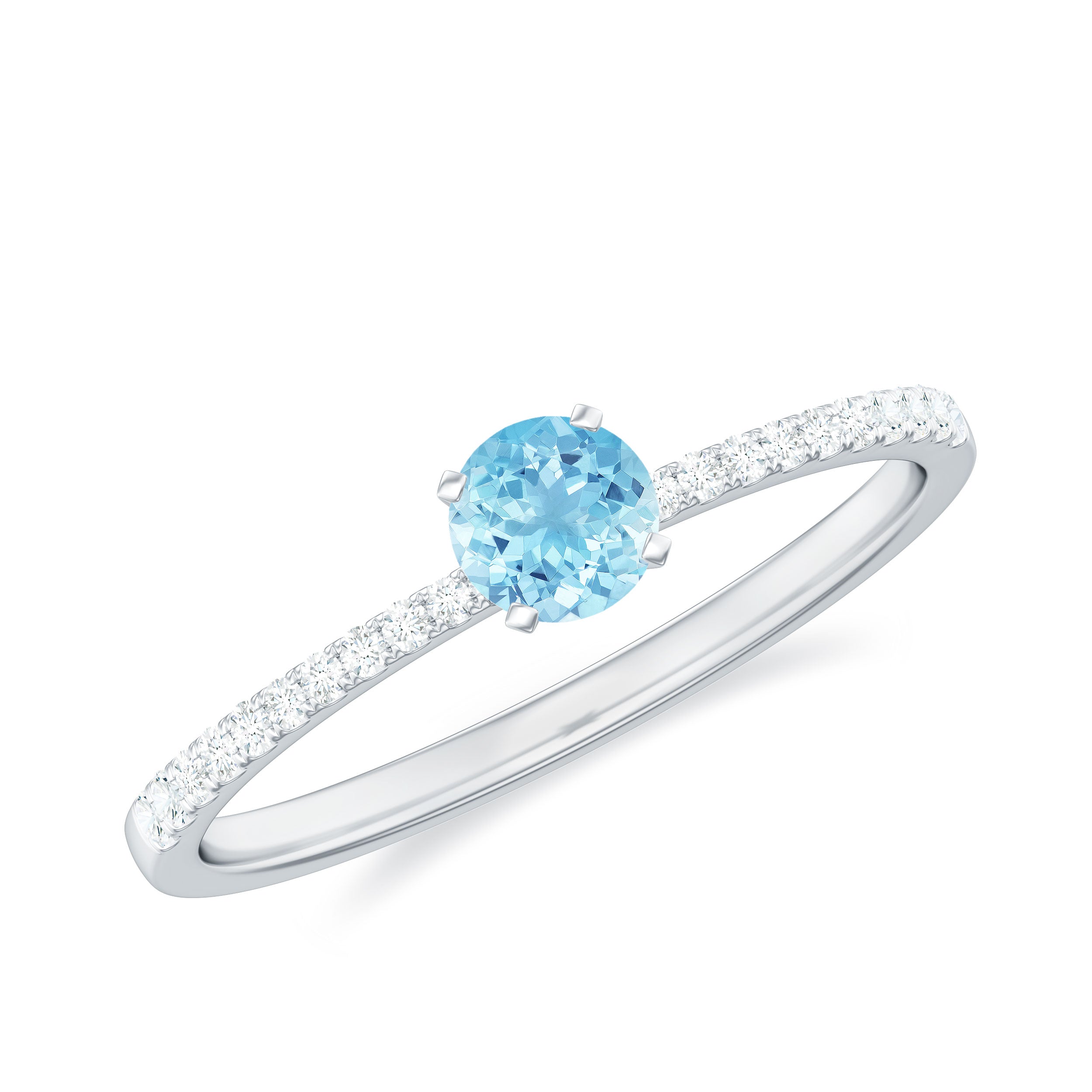 Natural Aquamarine Solitaire Ring with Diamond Side Stones