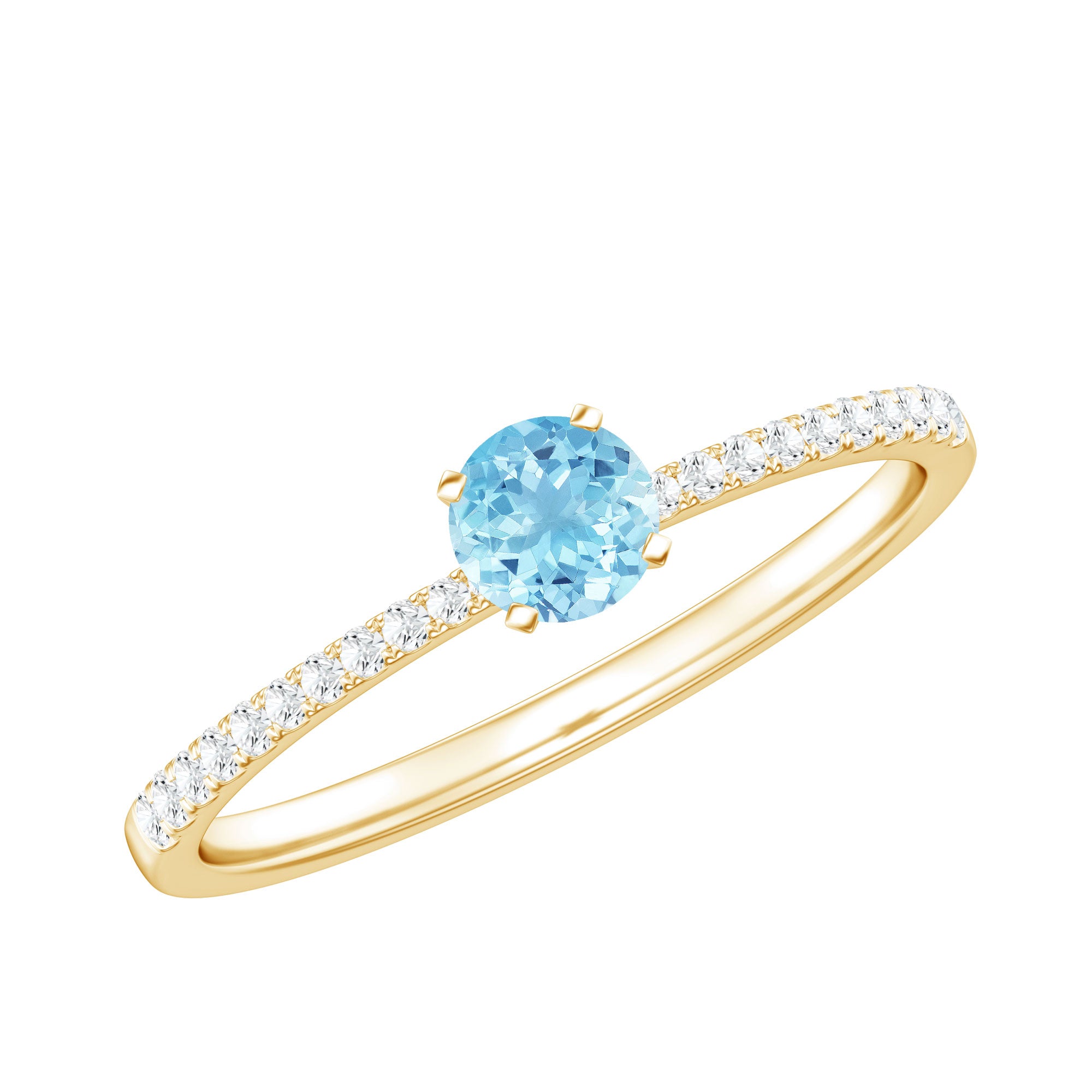 Natural Aquamarine Promise Ring with Diamond Side Stones AAA - Rosec Jewels