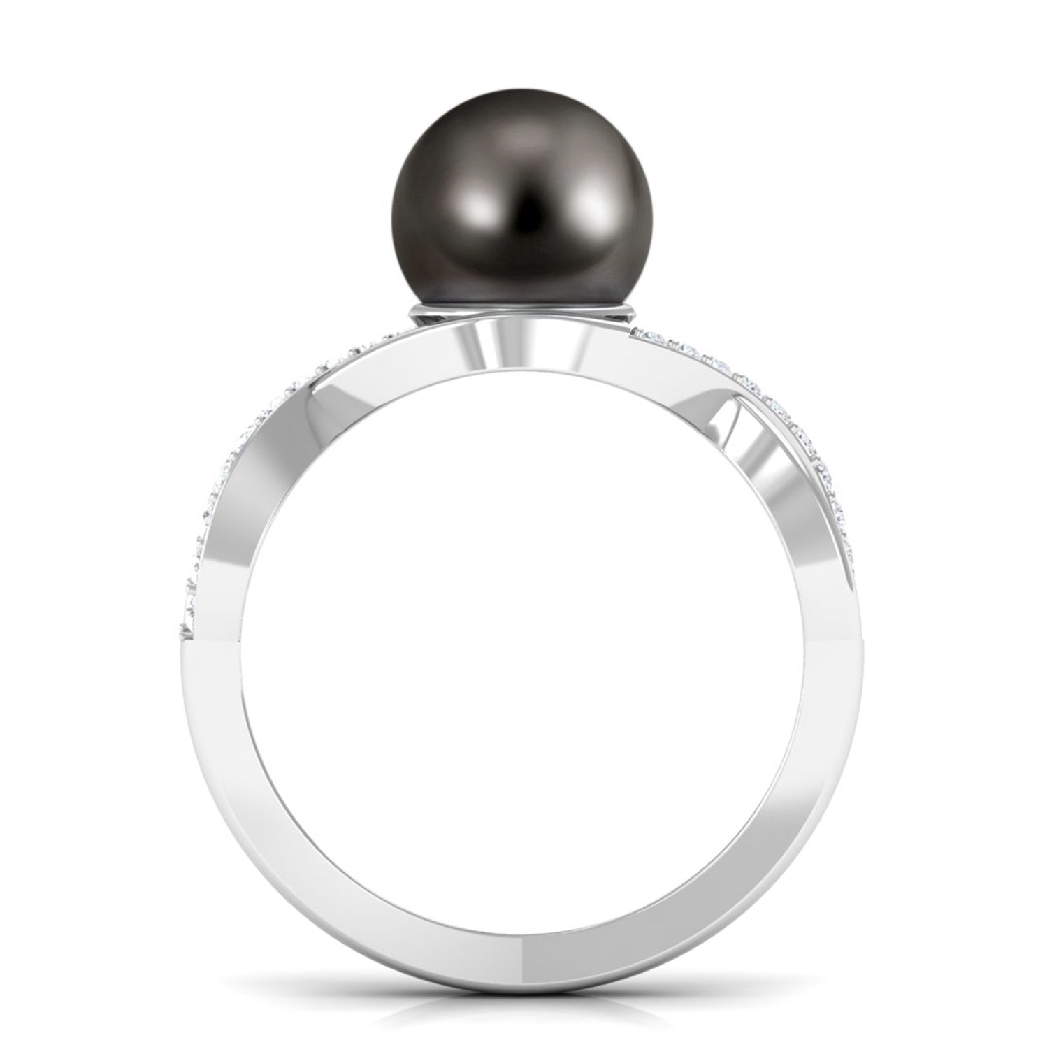 Tahitian Pearl Crossover Diamond Infinity Engagement Ring AAA - Rosec Jewels