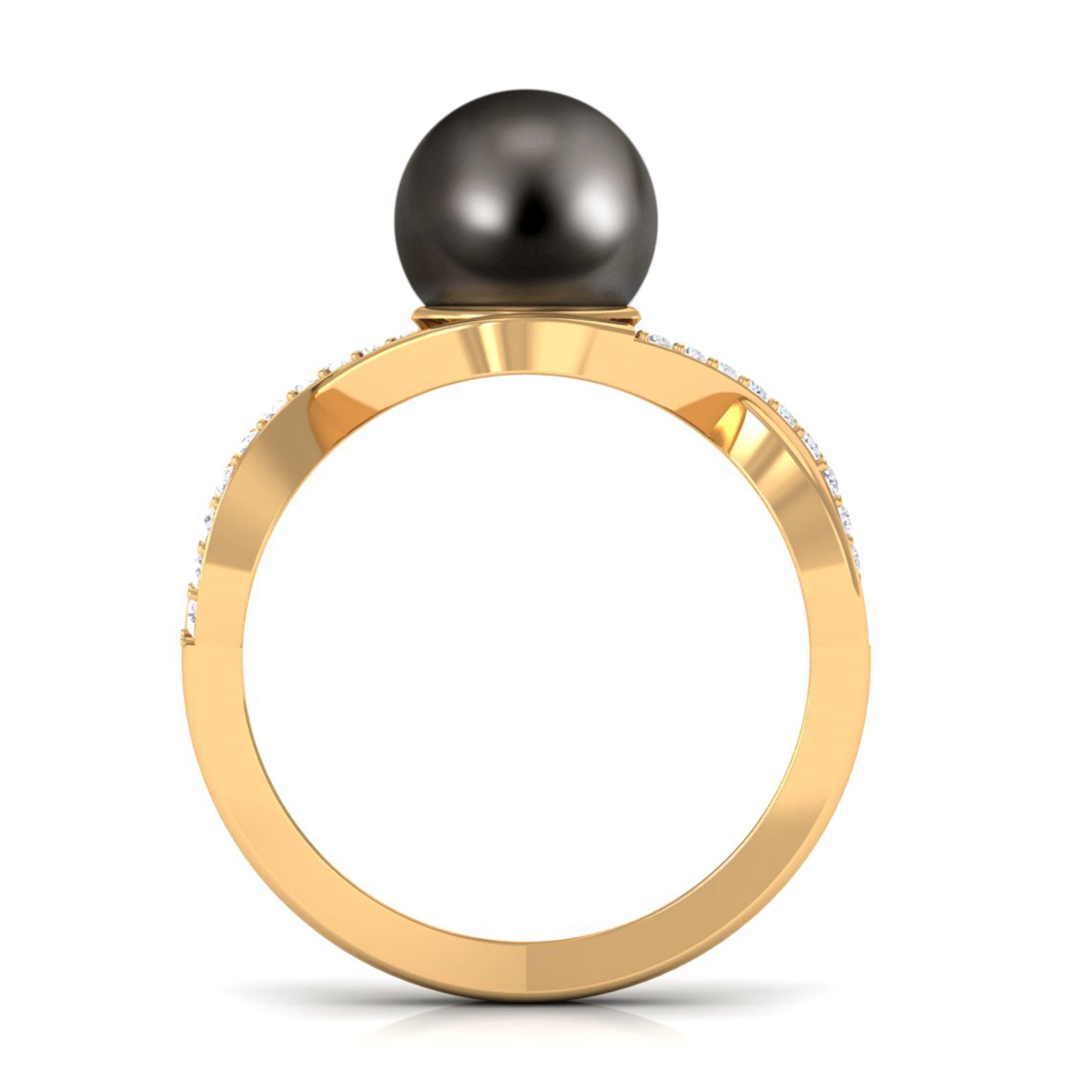 Tahitian Pearl Crossover Diamond Infinity Engagement Ring AAA - Rosec Jewels