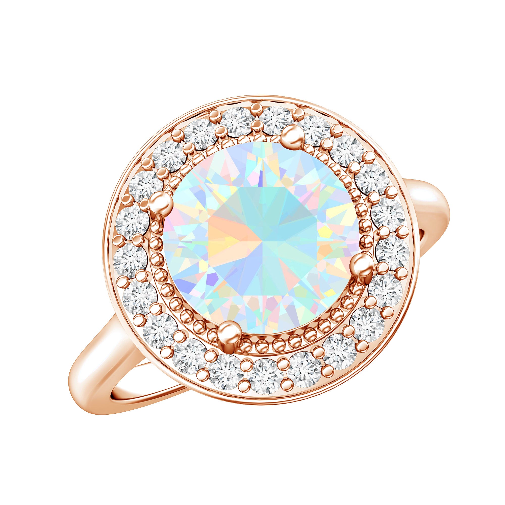 Vintage Inspired 8mm Ethiopian Opal Engagement Ring with Diamond Halo AAA - Rosec Jewels