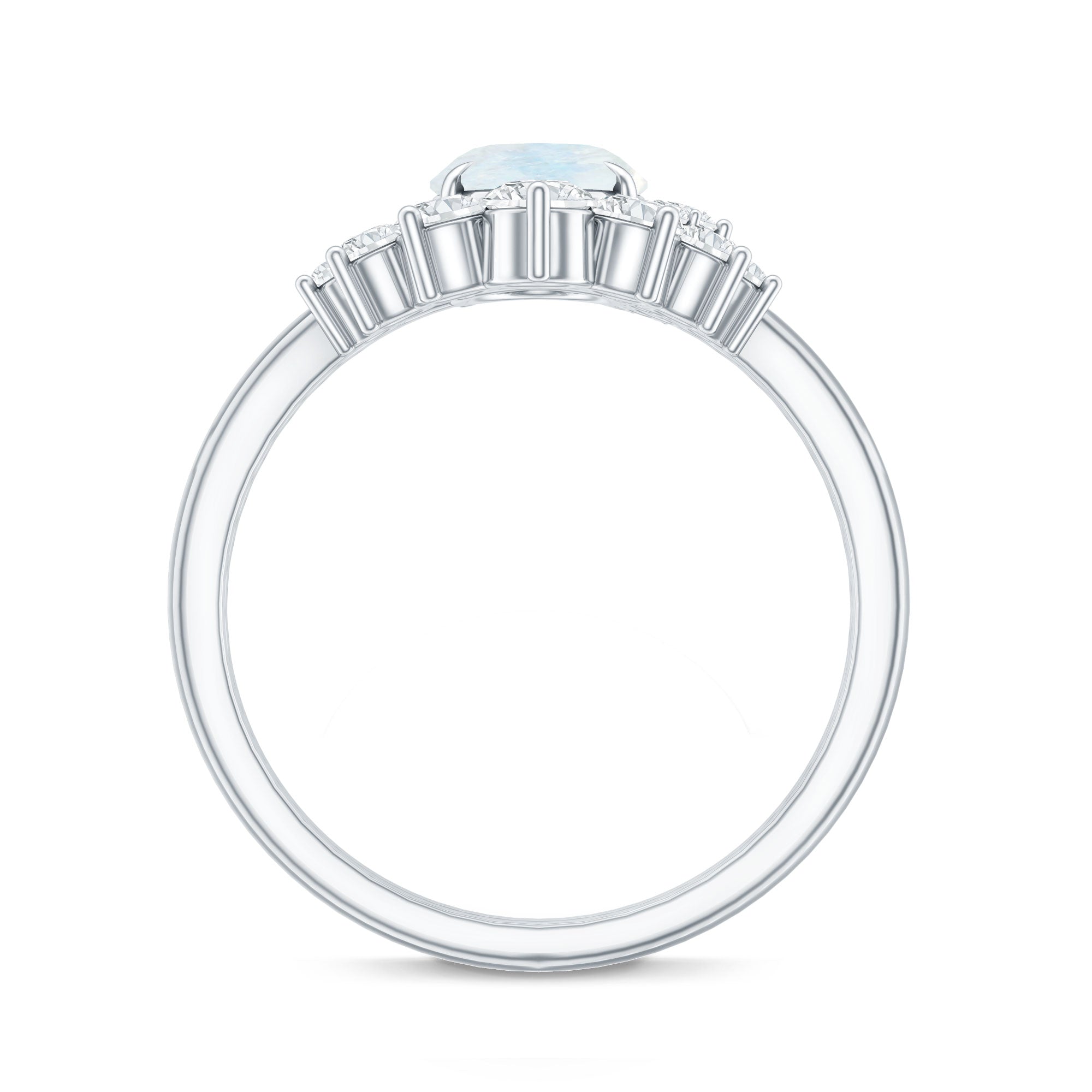 0.6 Carat Oval Moonstone and Diamond Engagement Ring Set AAA - Rosec Jewels