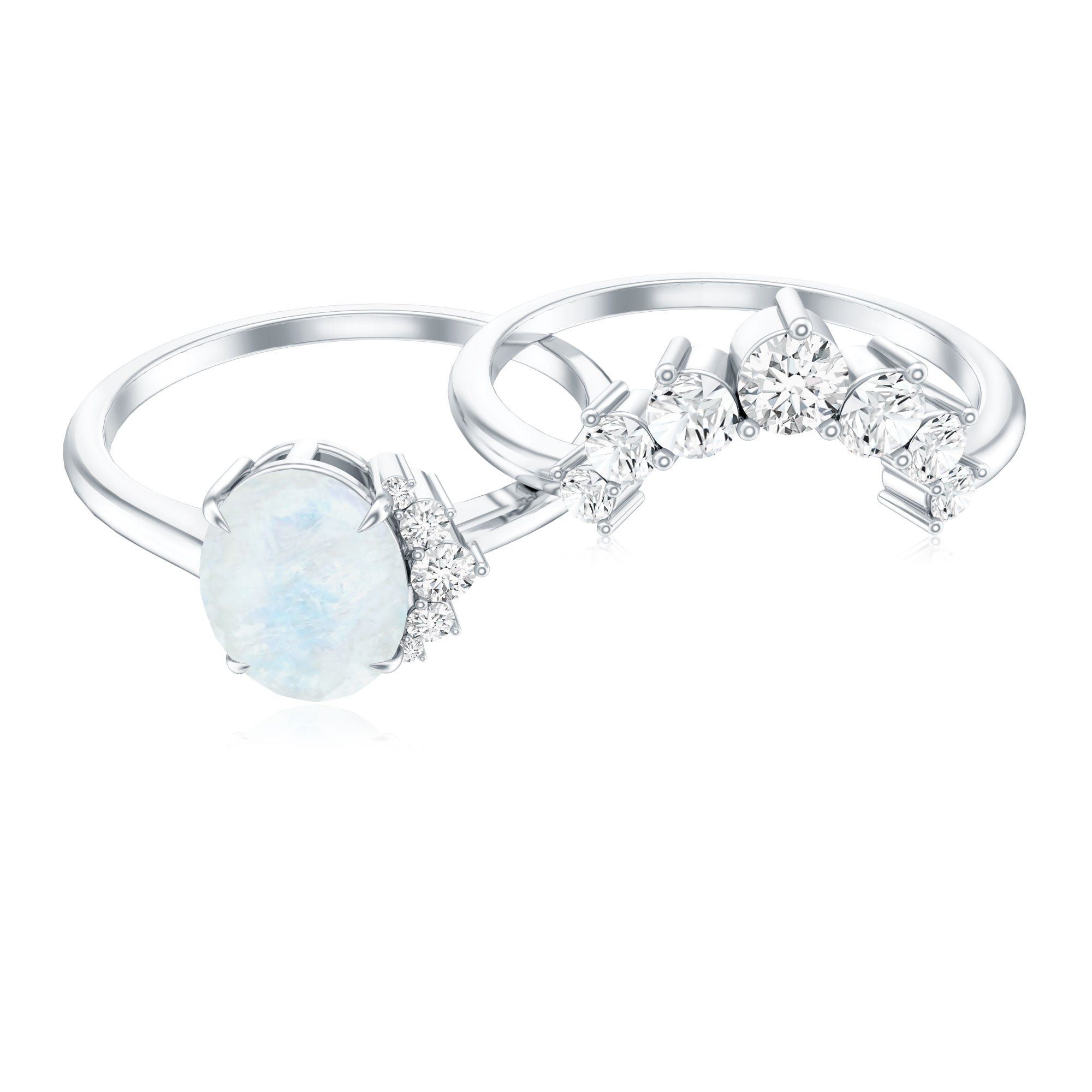 0.6 Carat Oval Moonstone and Diamond Engagement Ring Set AAA - Rosec Jewels