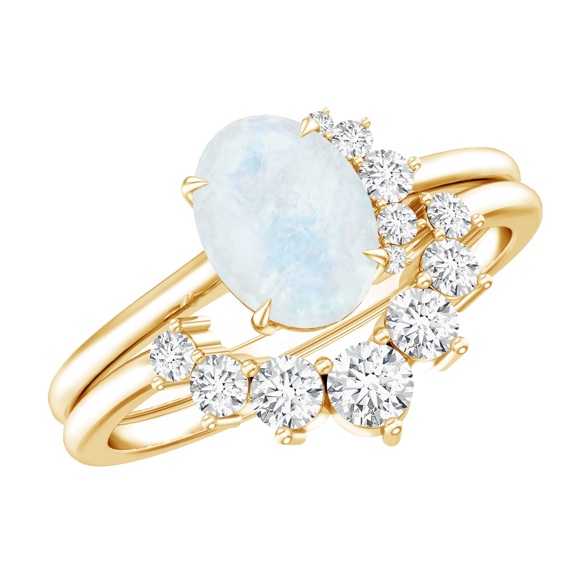 0.6 Carat Oval Moonstone and Diamond Engagement Ring Set AAA - Rosec Jewels