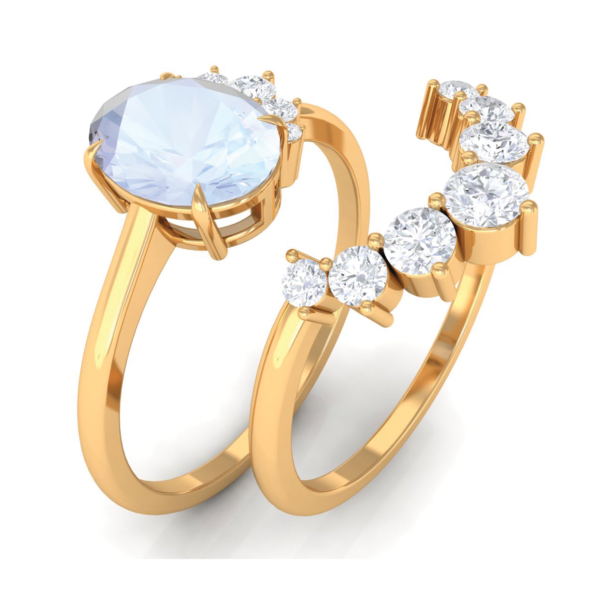 1.25 CT Moonstone and Diamond Engagement Enhancer Ring Set AAA - Rosec Jewels