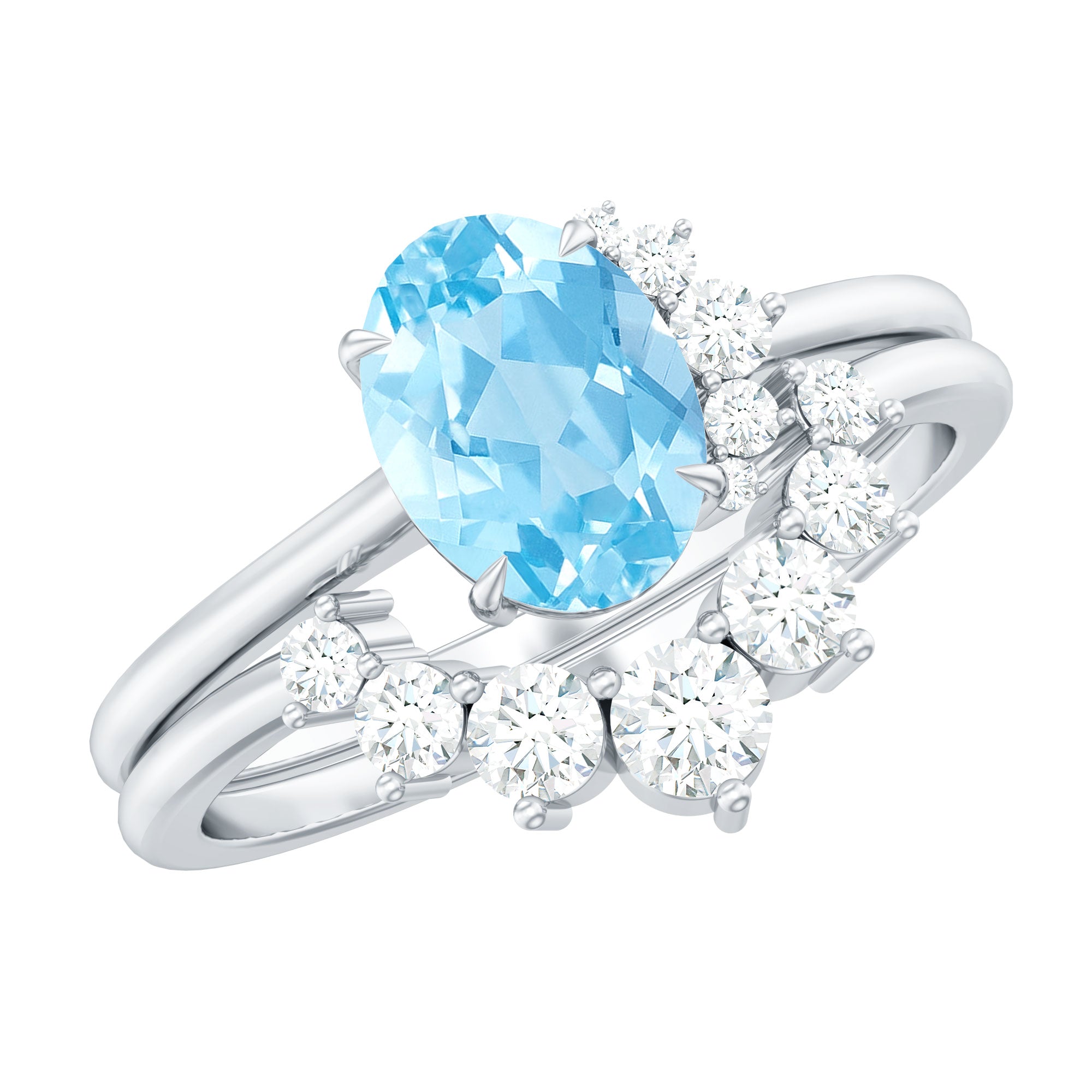 Rosec Jewels-Oval Cut Aquamarine and Diamond Engagement Ring Set