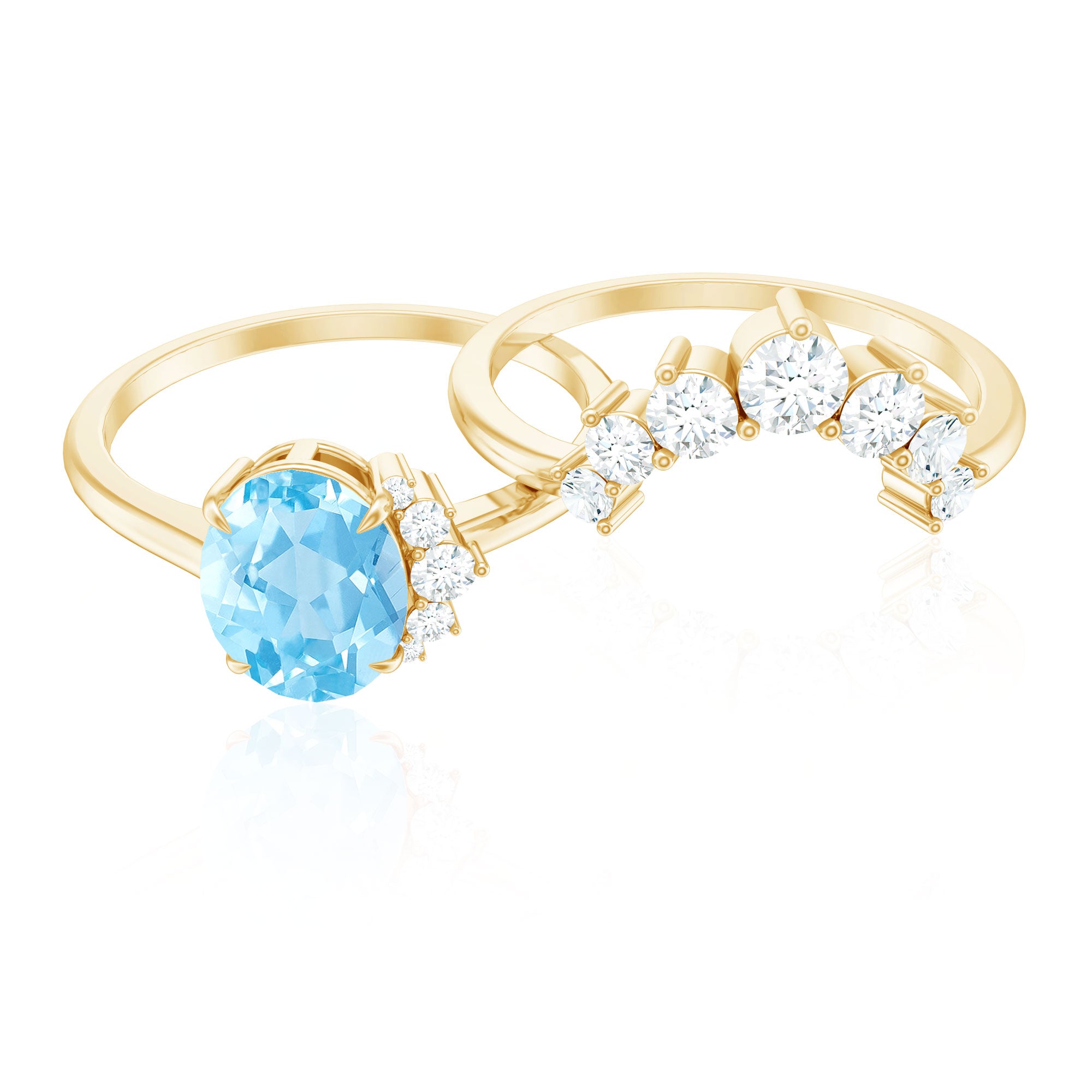 Rosec Jewels-Oval Cut Aquamarine and Diamond Engagement Ring Set