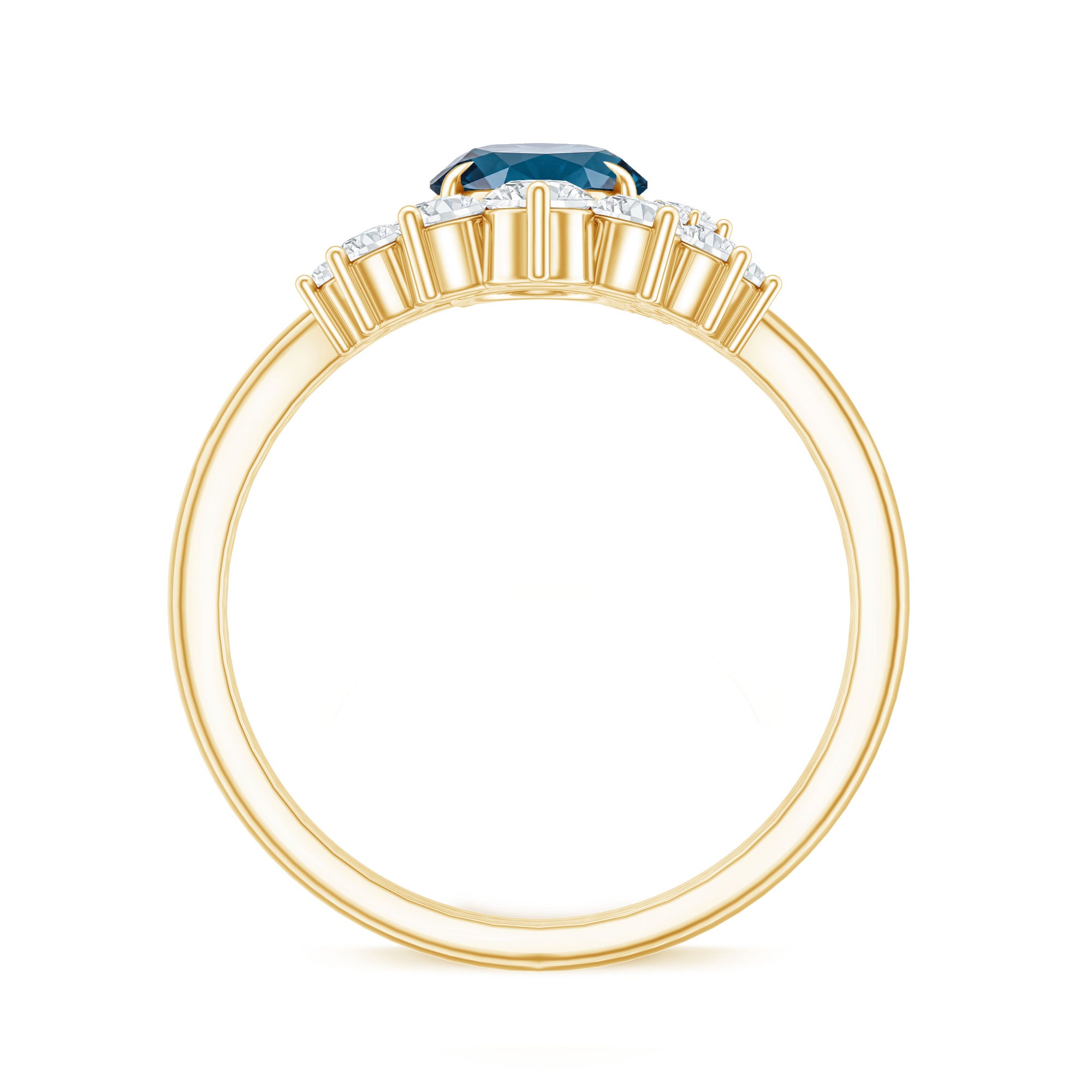 Oval London Blue Topaz and Diamond Designer Ring Set AAA - Rosec Jewels