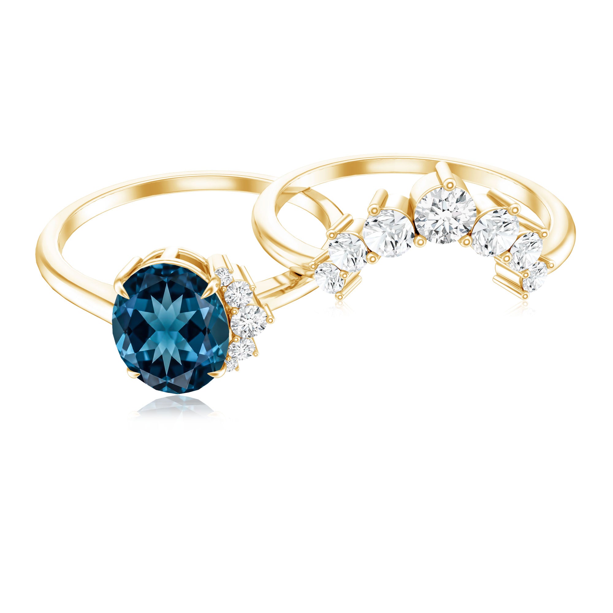 Oval London Blue Topaz and Diamond Designer Ring Set AAA - Rosec Jewels