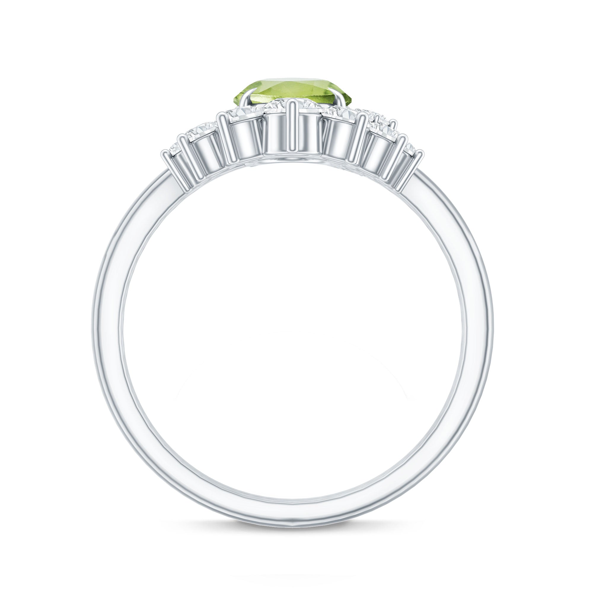 Real 1 Carat Oval Peridot Engagement Ring with Diamond Wedding Band AAA - Rosec Jewels