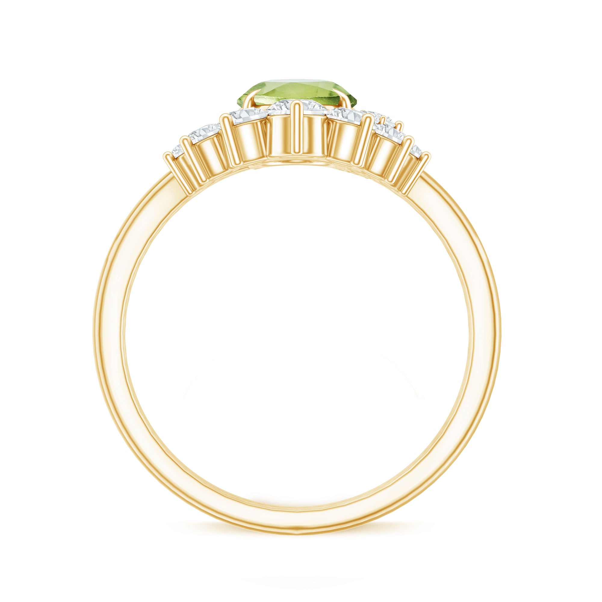 Real 1 Carat Oval Peridot Engagement Ring with Diamond Wedding Band AAA - Rosec Jewels