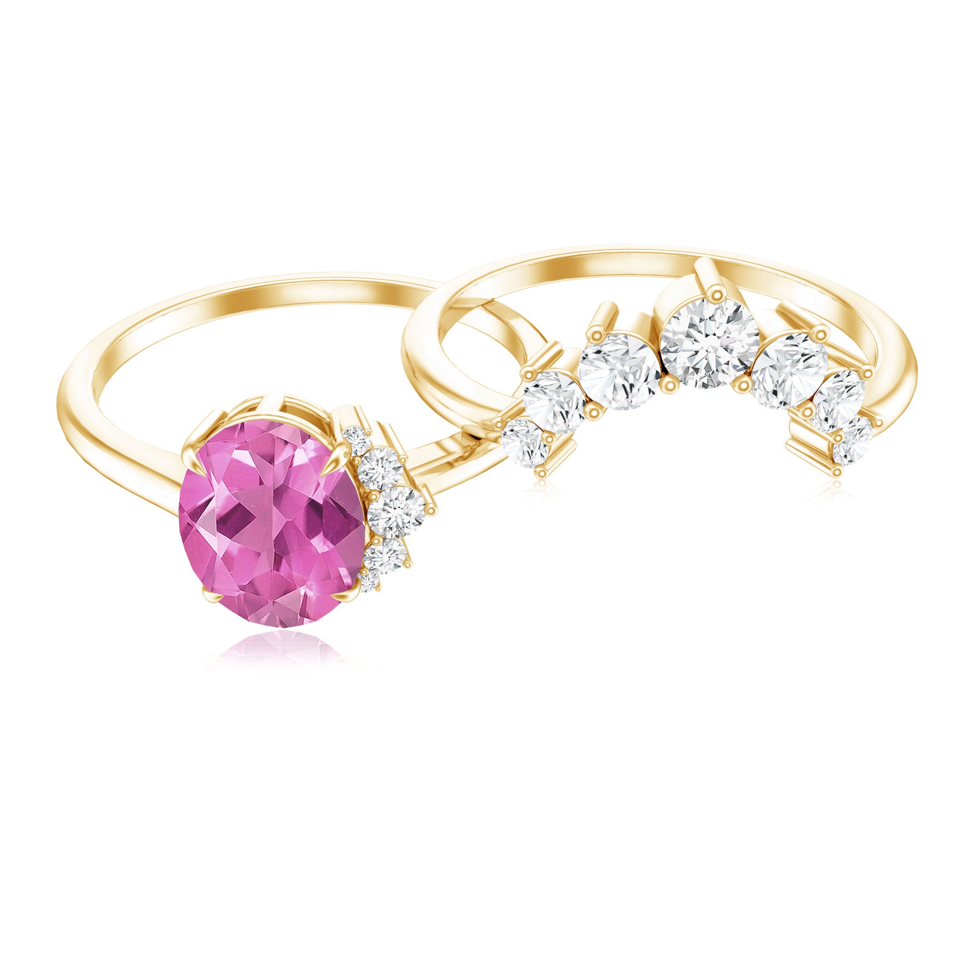 1 Carat Oval Pink Tourmaline and Diamond Wedding Ring Set AAA - Rosec Jewels