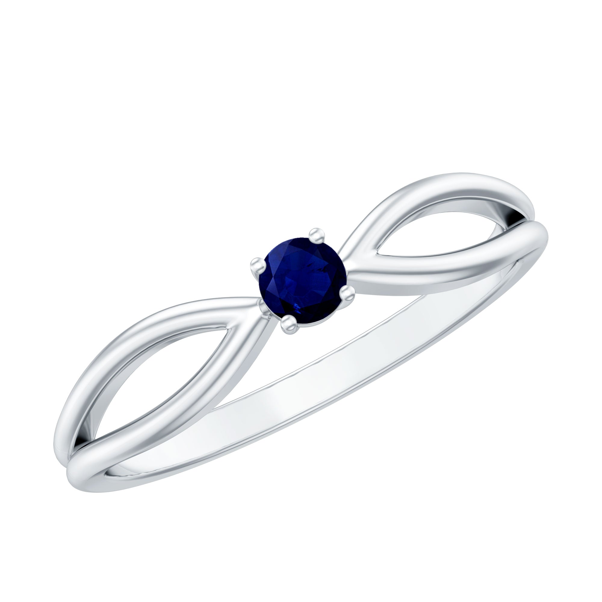 Bague de promesse minimale en saphir bleu véritable avec tige fendue