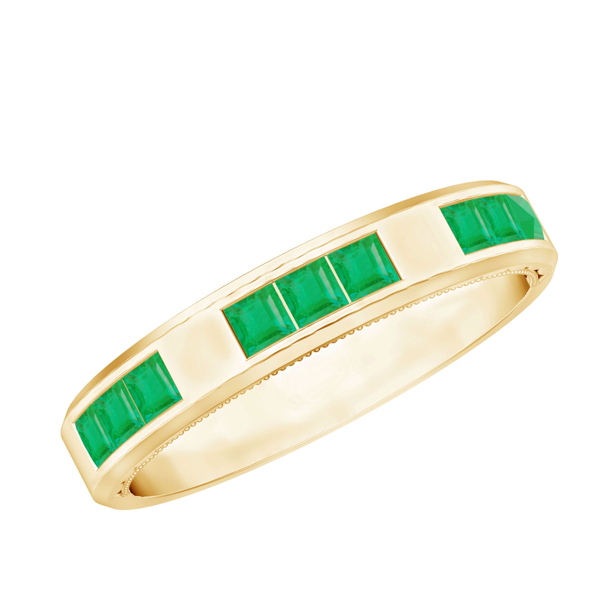 Princess Cut Emerald Mens Wedding Band in Channel Setting AAA - Rosec Jewels