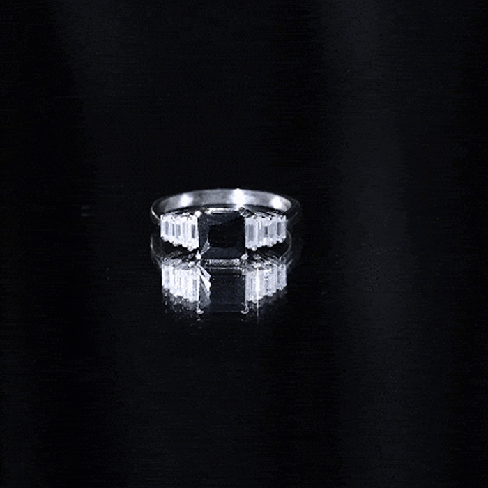 Asscher Cut Black Onyx Engagement Ring with Baguette Moissanite AAA - Rosec Jewels