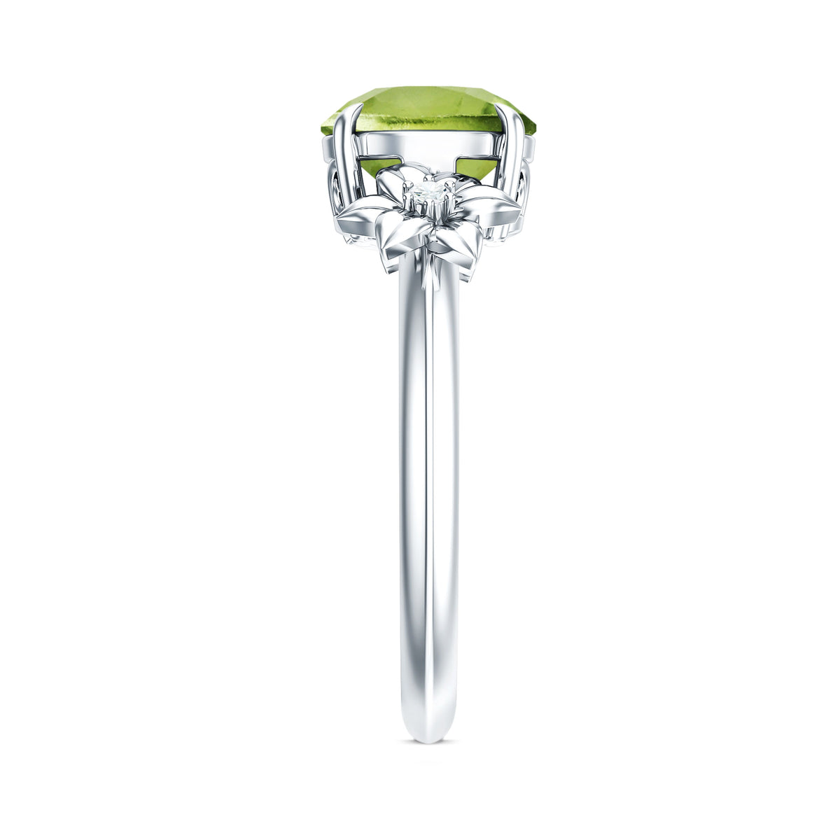 Natural 2 Carat Peridot Flower Engagement Ring with Diamond AAA - Rosec Jewels