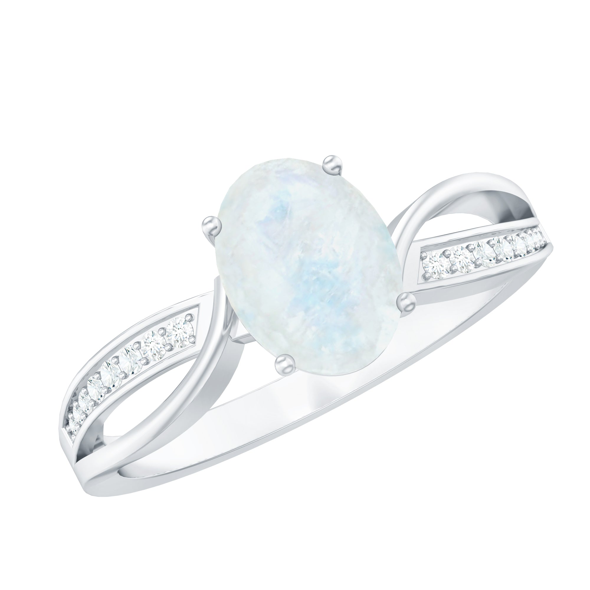 Oval Moonstone Infinity Engagement Ring with Diamond