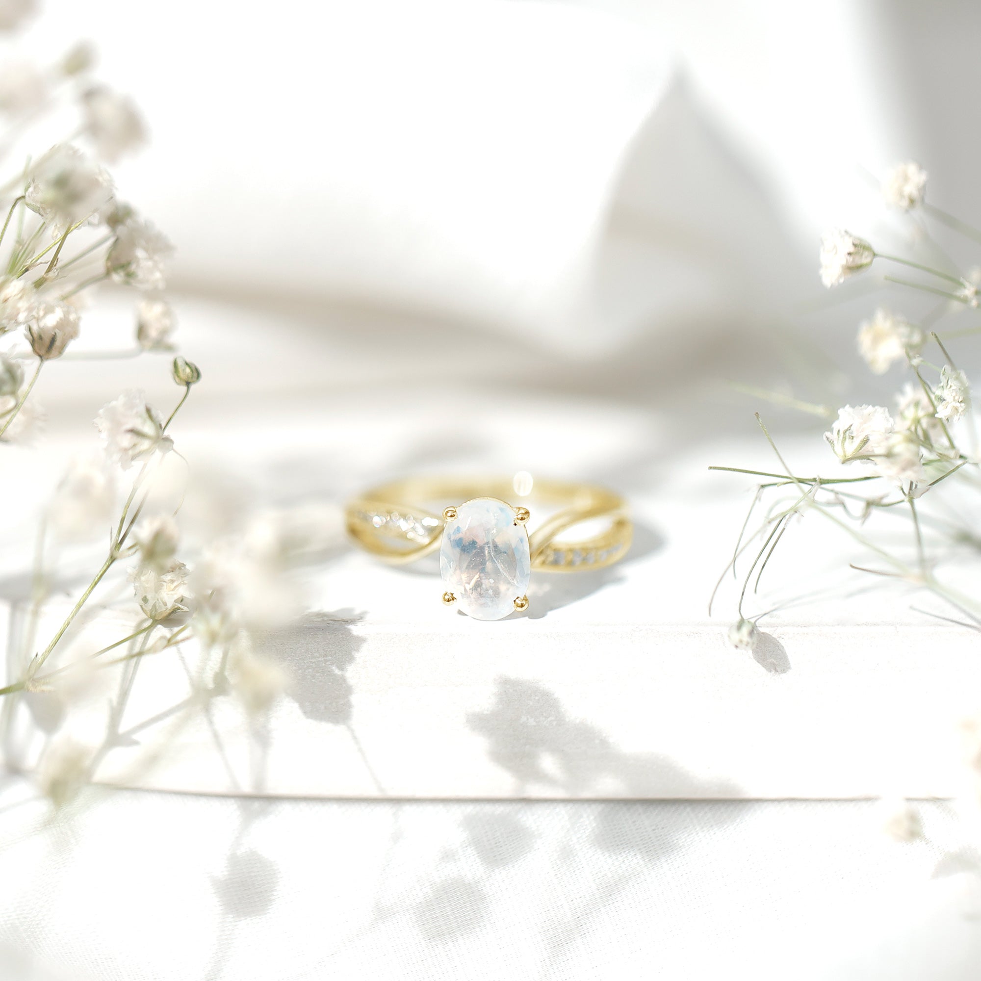 Oval Moonstone Infinity Engagement Ring with Diamond AAA - Rosec Jewels