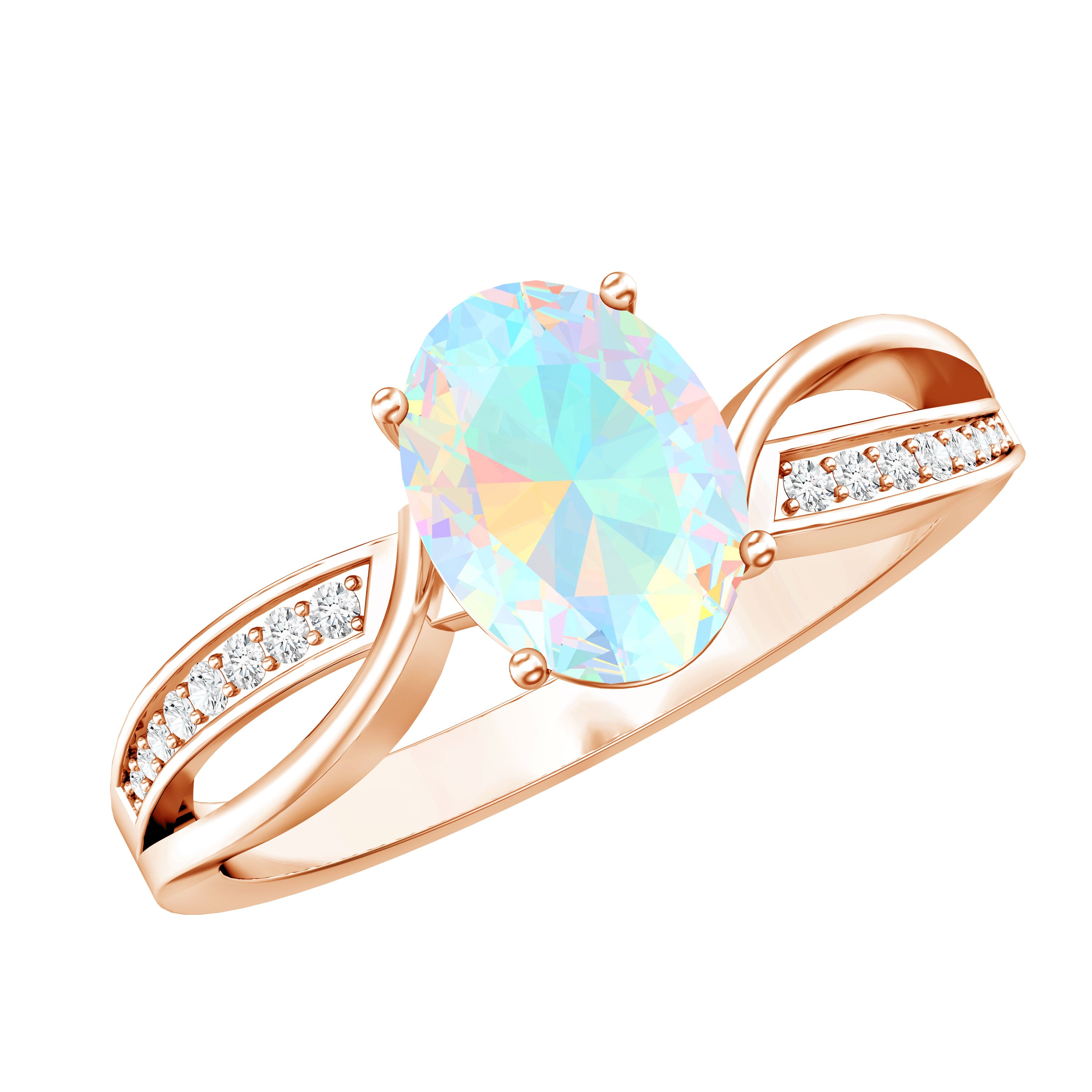 Natural 1.2 Carat Oval Opalescent Diamond Engagement Ring with Split Shank AAA - Rosec Jewels