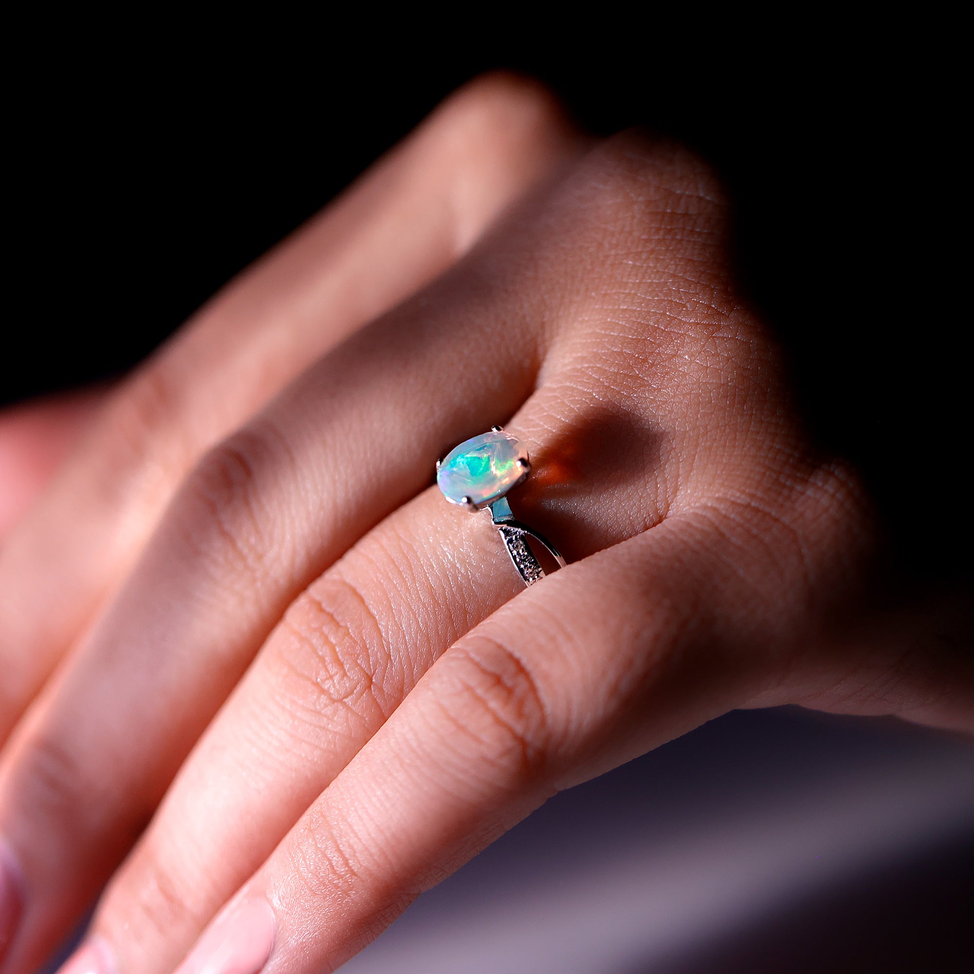 Natural 1.2 Carat Oval Opalescent Diamond Engagement Ring with Split Shank AAA - Rosec Jewels