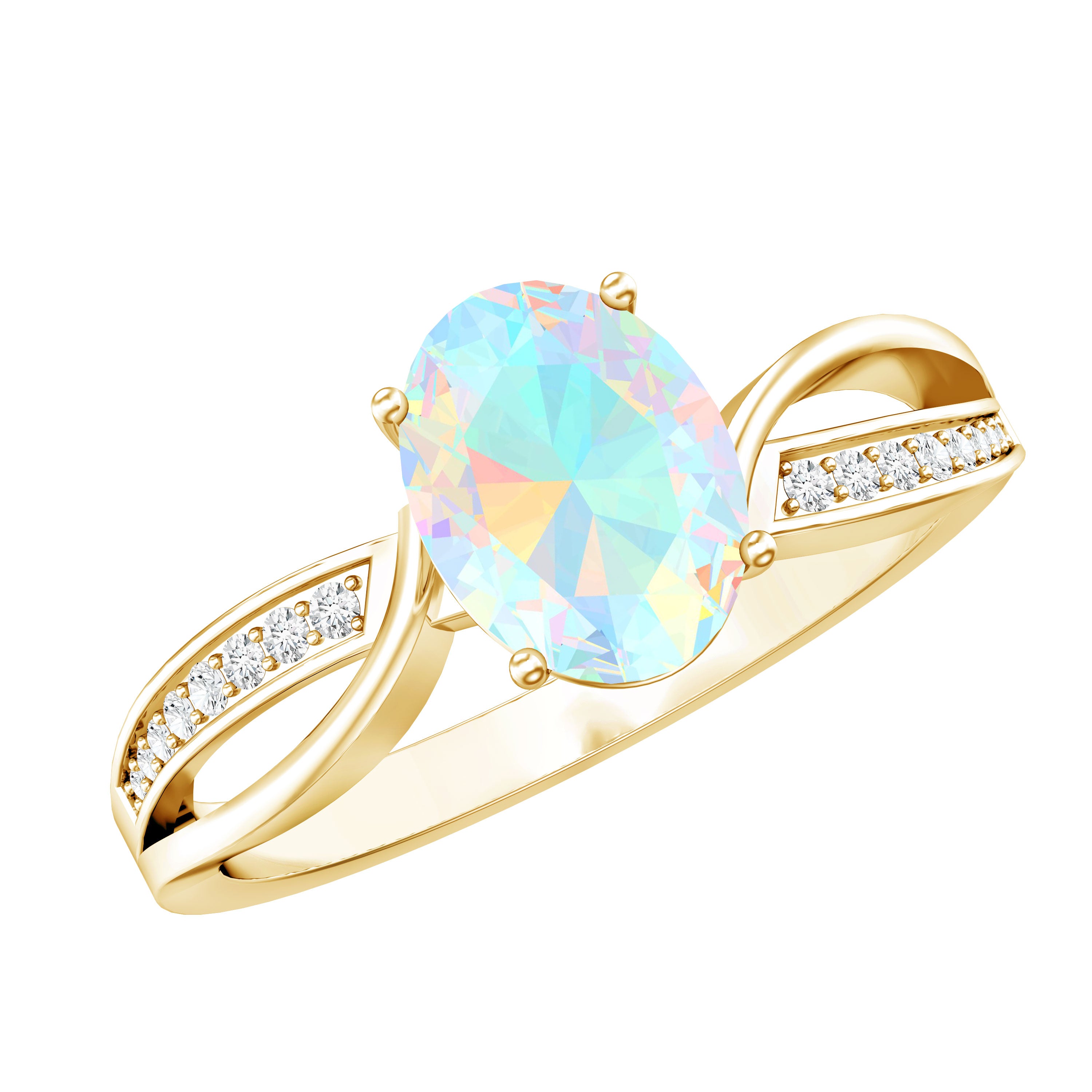 Natural 1.2 Carat Oval Opalescent Diamond Engagement Ring with Split Shank AAA - Rosec Jewels