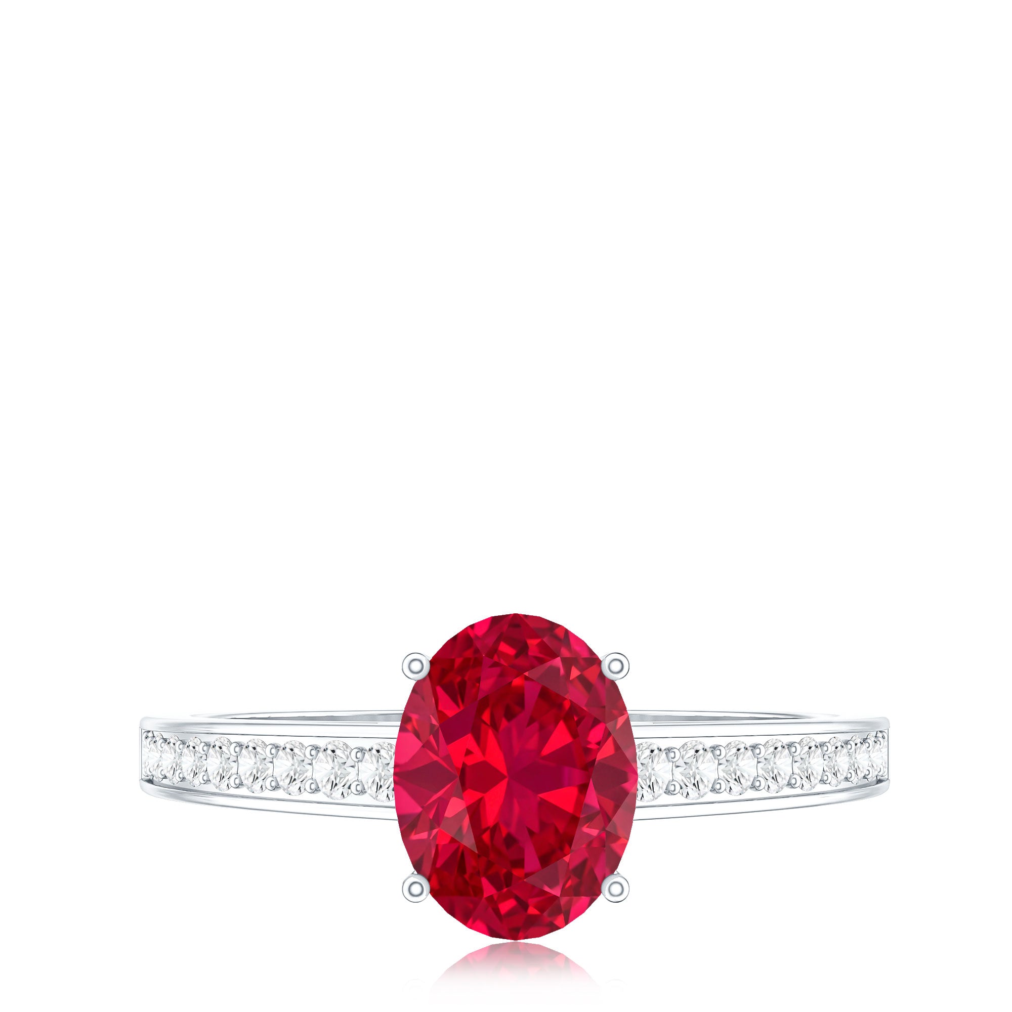 1.5 Carat Lab Grown Ruby Oval Engagement Ring with Diamond Side Stones AAAA - Rosec Jewels