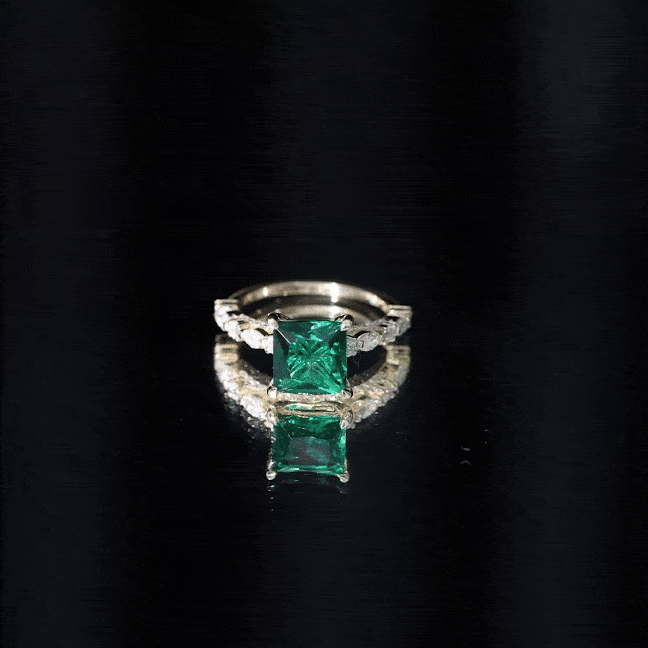 Rosec Jewels-8 MM Solitaire Lab Emerald Princess Cut Engagement Ring with Moissanite