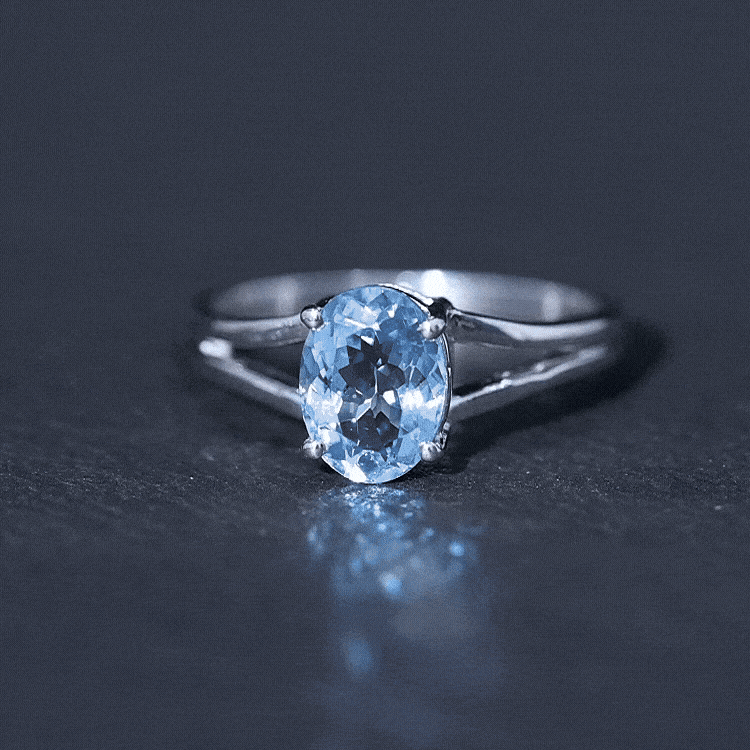 Genuine Oval Aquamarine Solitaire Engagement Ring in Split Shank AAA - Rosec Jewels